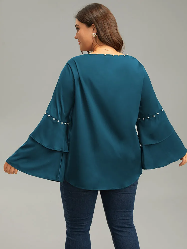 Anti-Wrinkle Pearl Beaded Ruffle Layered Sleeve Blouse sold by Bloomchic product image thumbnail 5