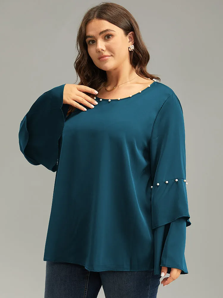 Anti-Wrinkle Pearl Beaded Ruffle Layered Sleeve Blouse sold by Bloomchic product image thumbnail 3