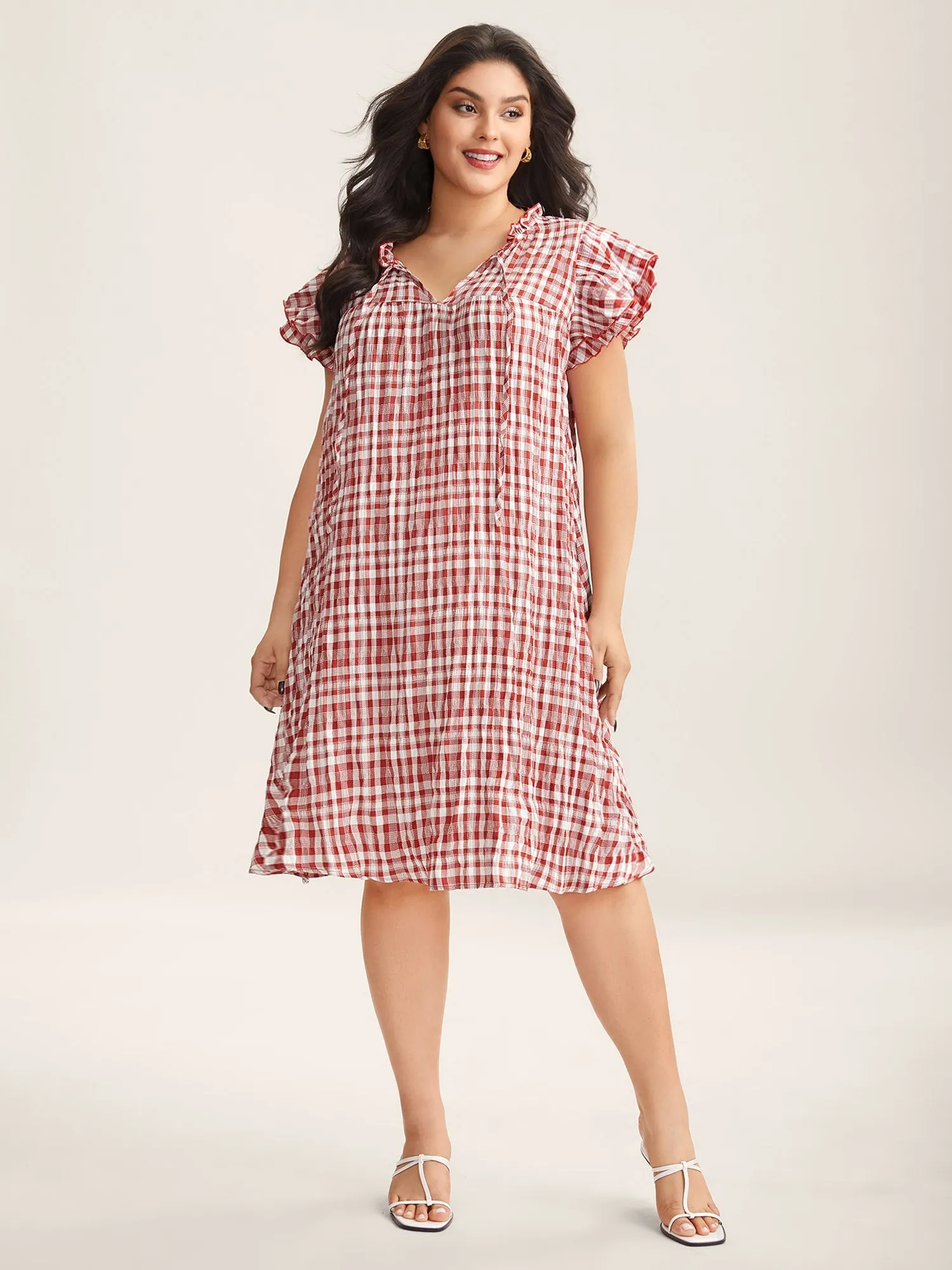 Sweet Plaid Pattern Pockets Midi Dress sold by Bloomchic product image thumbnail 2