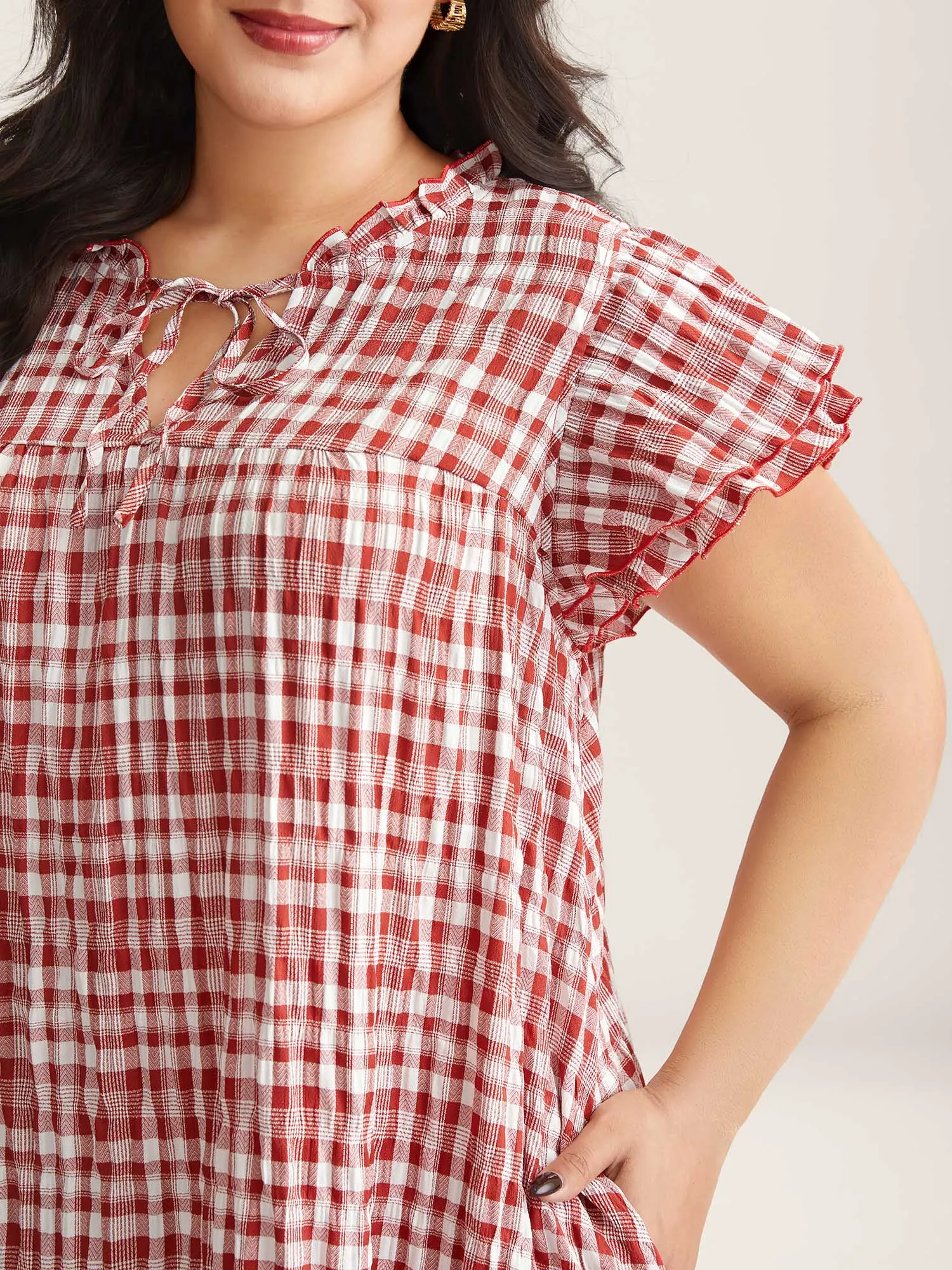 Sweet Plaid Pattern Pockets Midi Dress sold by Bloomchic