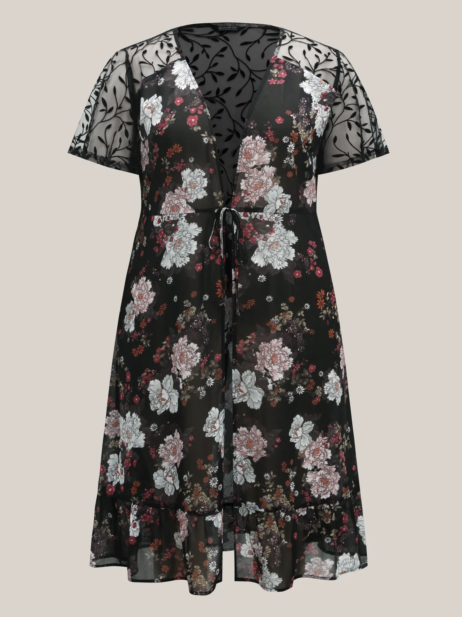 Chiffon Floral Front Mid Tie Kimono sold by Bloomchic product image thumbnail 5