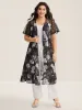 Chiffon Floral Front Mid Tie Kimono sold by Bloomchic