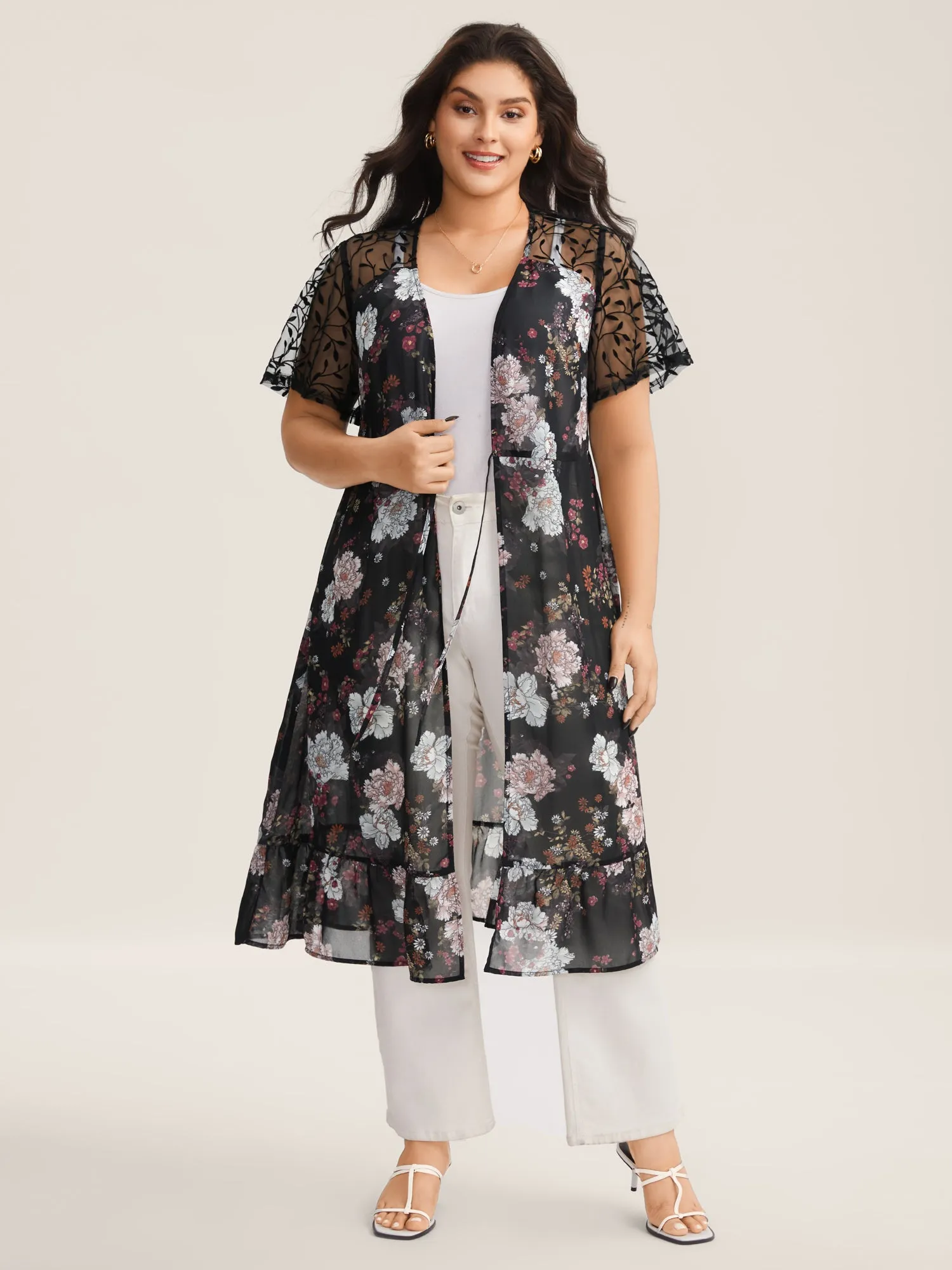 Chiffon Floral Front Mid Tie Kimono sold by Bloomchic product image thumbnail 2