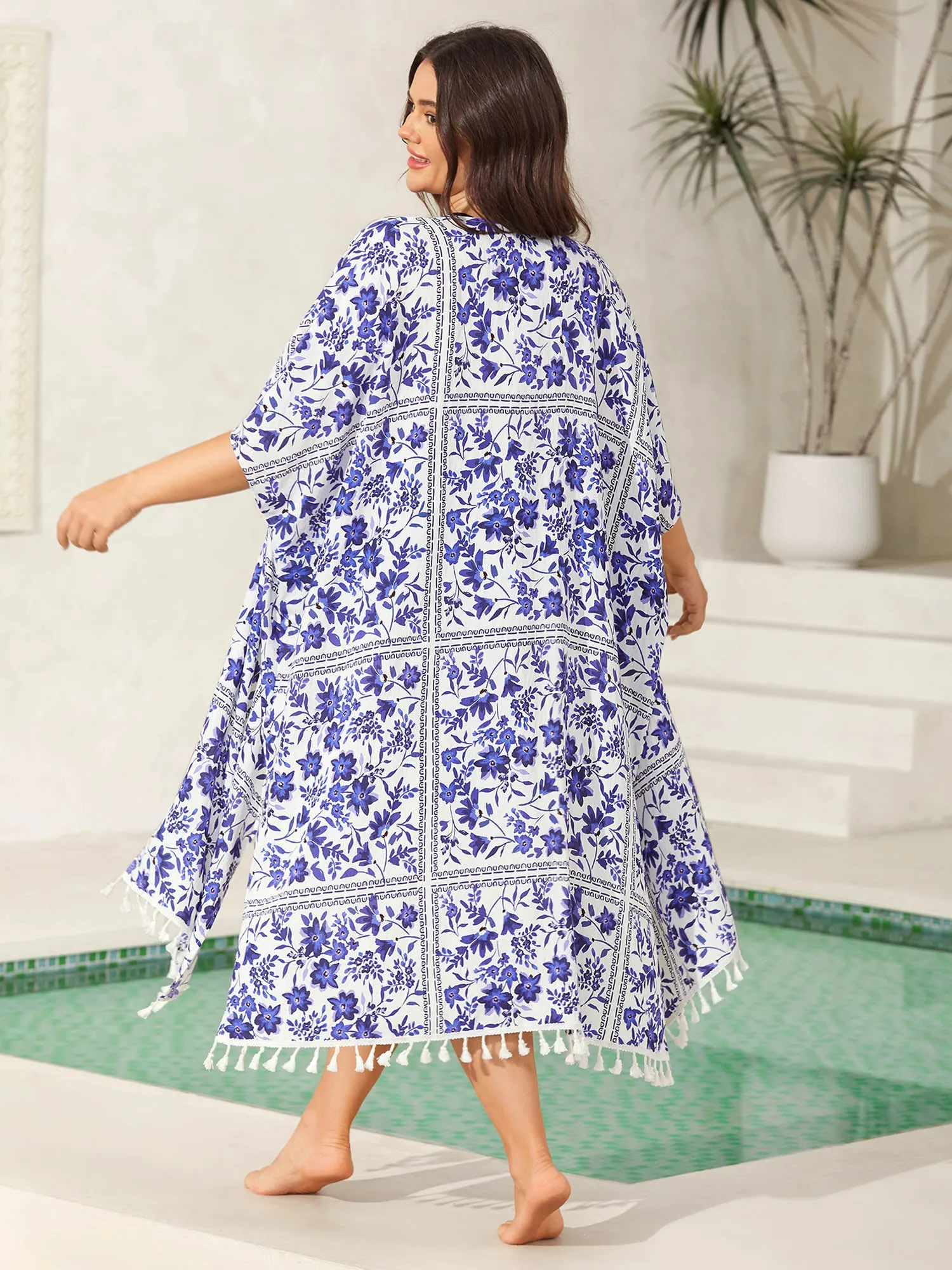 Floral Print Lace Tassels Slit Kimono sold by Bloomchic product image thumbnail 4