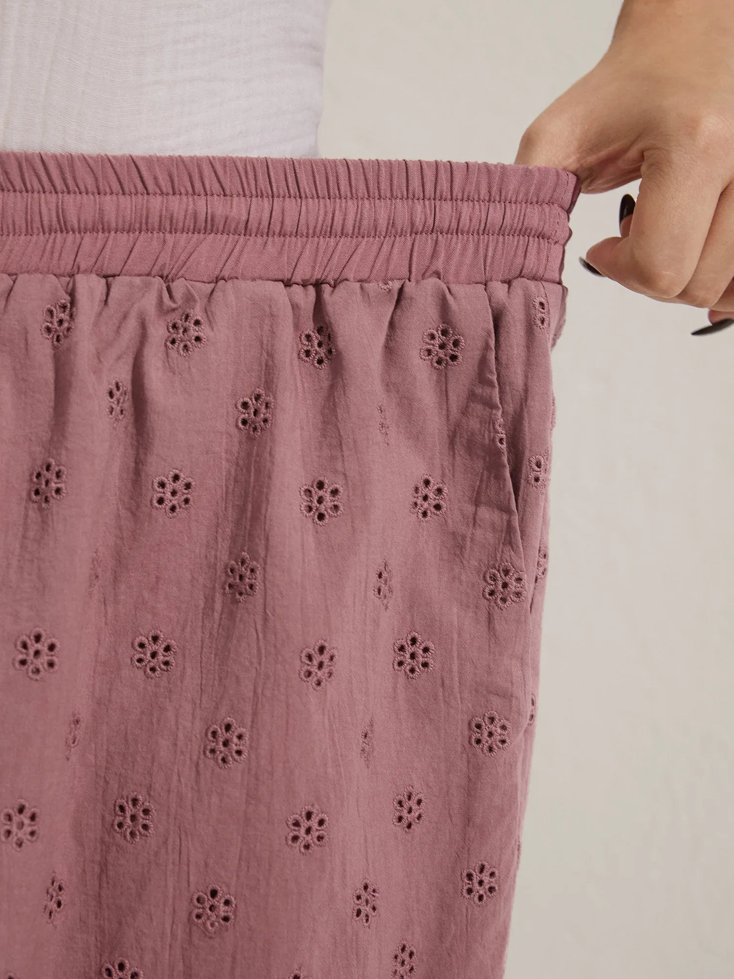 Cotton Embroidered Ruffled Hem Wide-Leg Shorts sold by Bloomchic product image thumbnail 4