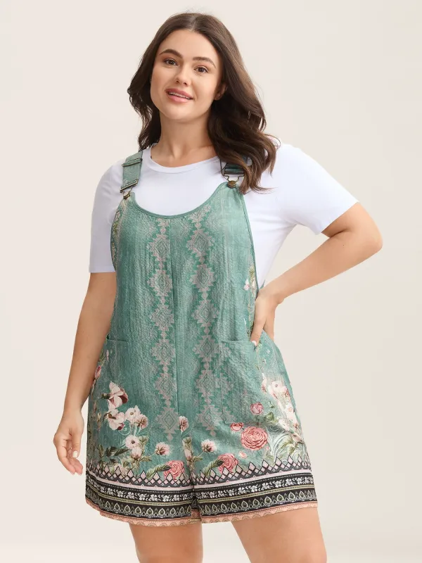Floral Boho Print Overall Straps Romper sold by Bloomchic