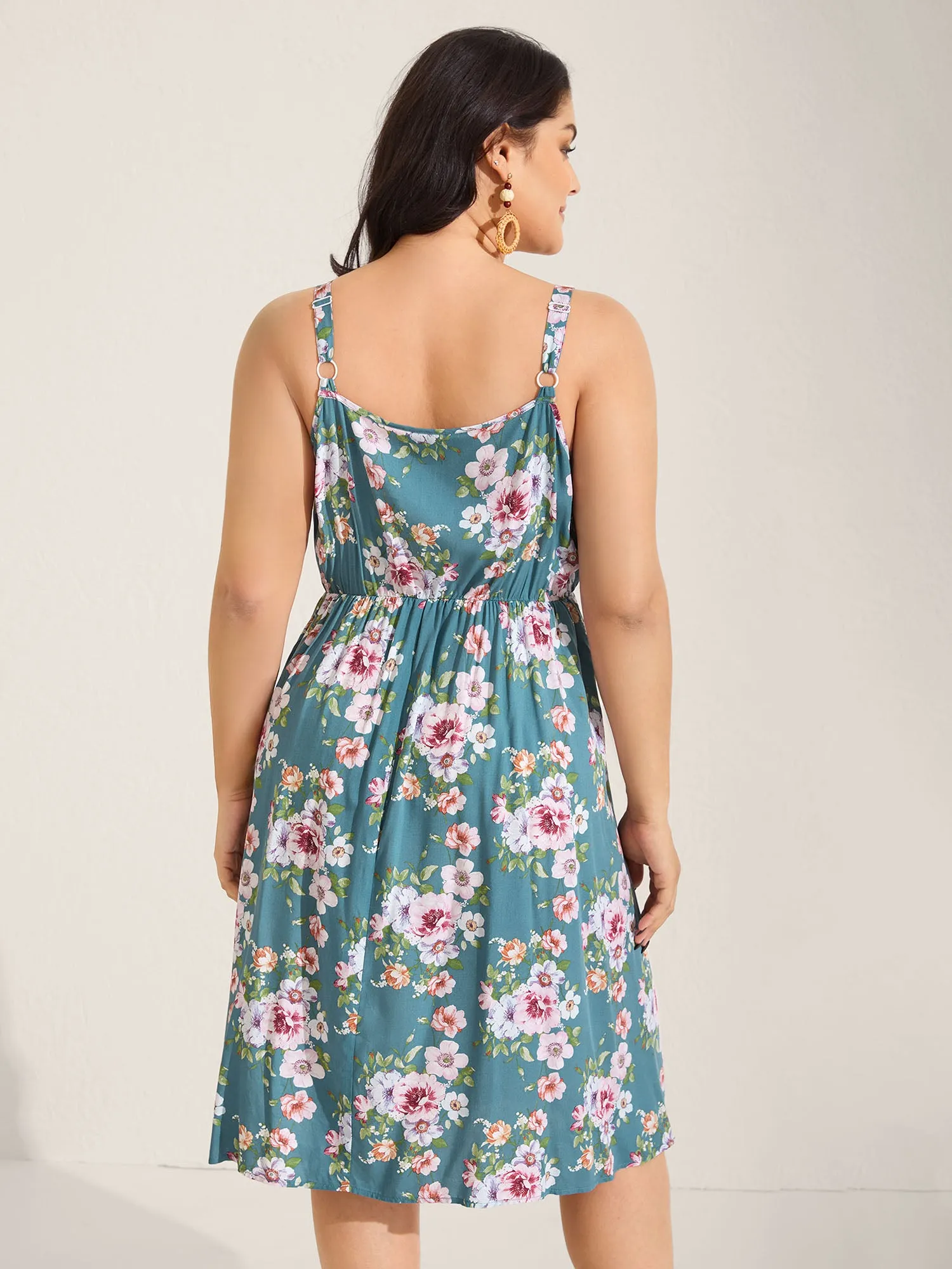 Large Floral Print Cinched-Waist Midi Dress sold by Bloomchic product image thumbnail 4