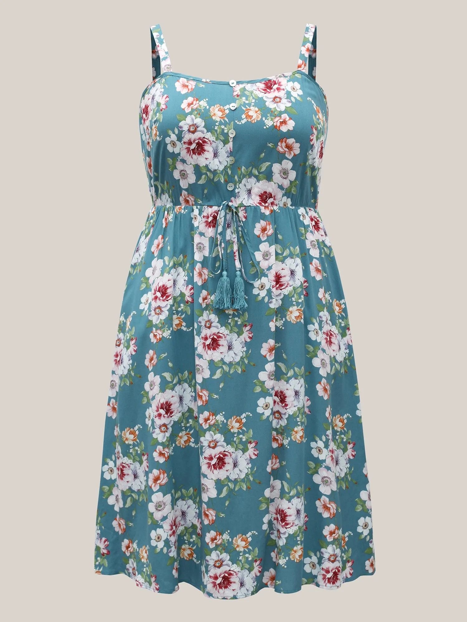 Large Floral Print Cinched-Waist Midi Dress sold by Bloomchic product image thumbnail 5