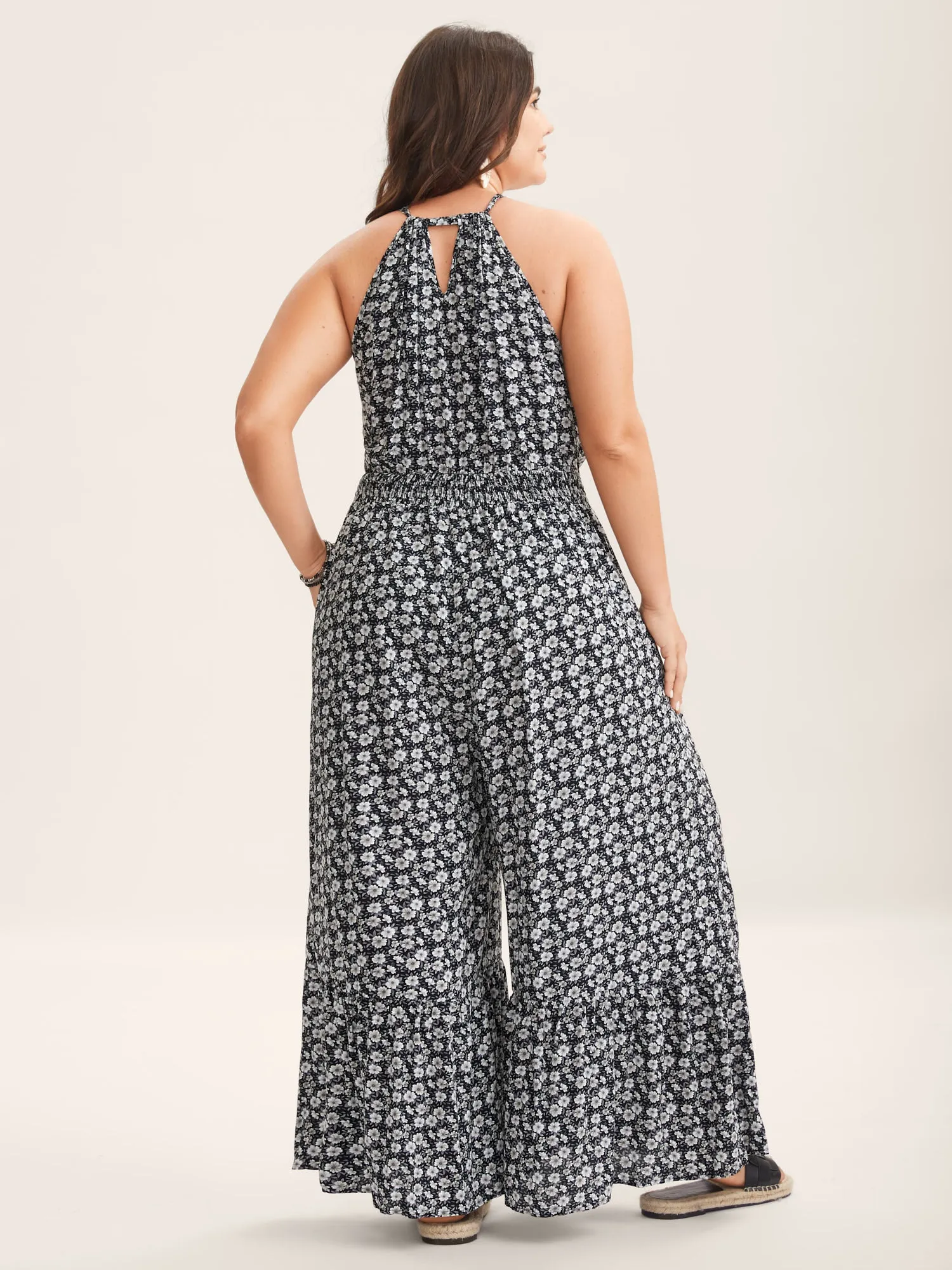 Ditsy Floral Print Shirred Tie Jumpsuit sold by Bloomchic product image thumbnail 5
