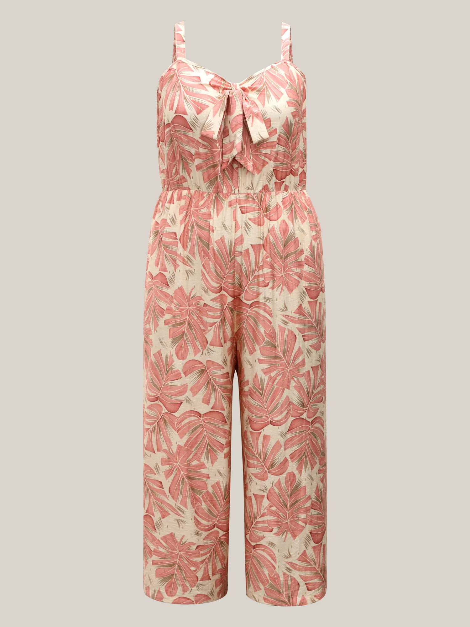 Tropical Leaf Print Bow-Tie Cami Jumpsuit sold by Bloomchic product image thumbnail 5