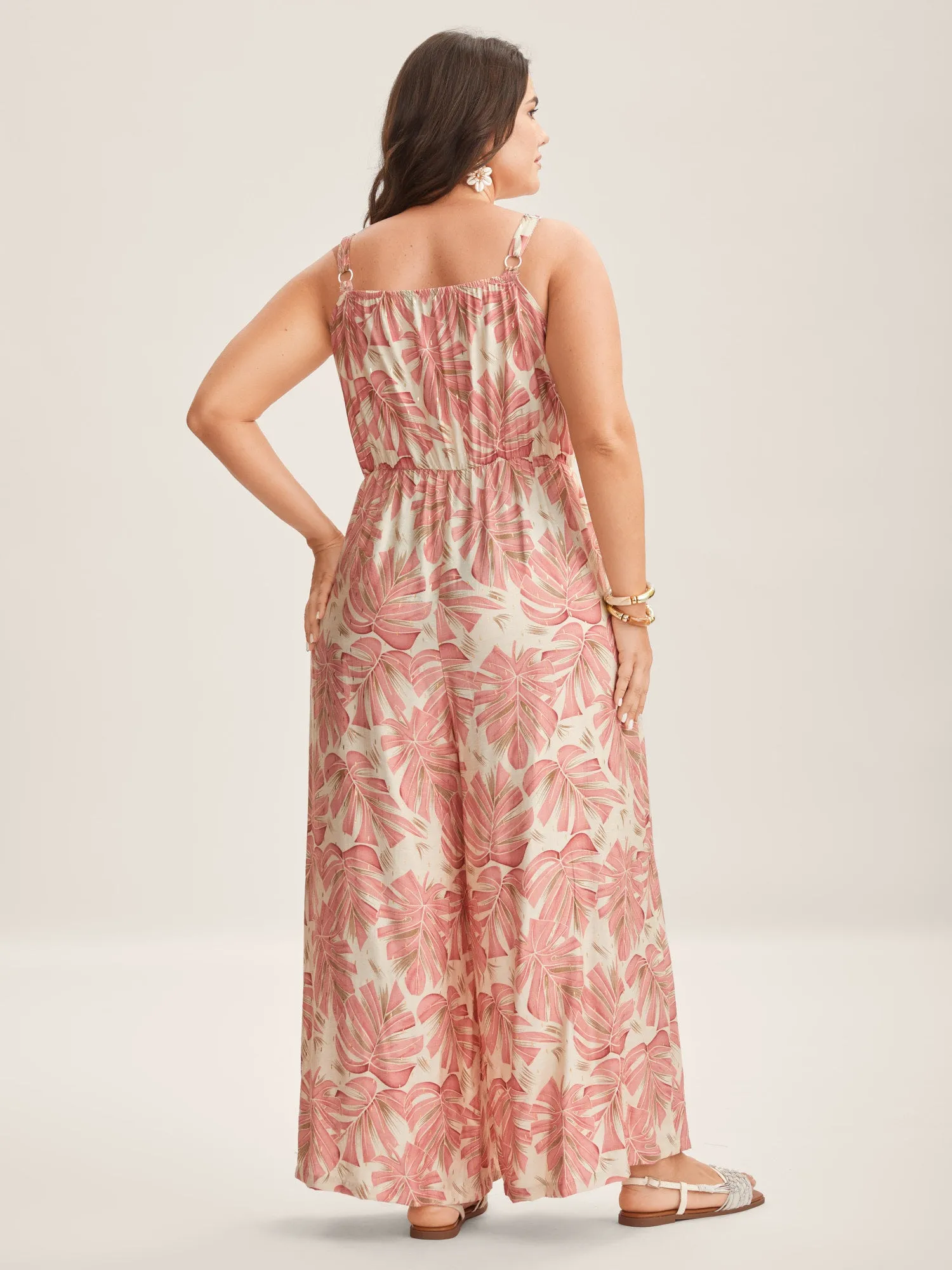 Tropical Leaf Print Bow-Tie Cami Jumpsuit sold by Bloomchic product image thumbnail 4