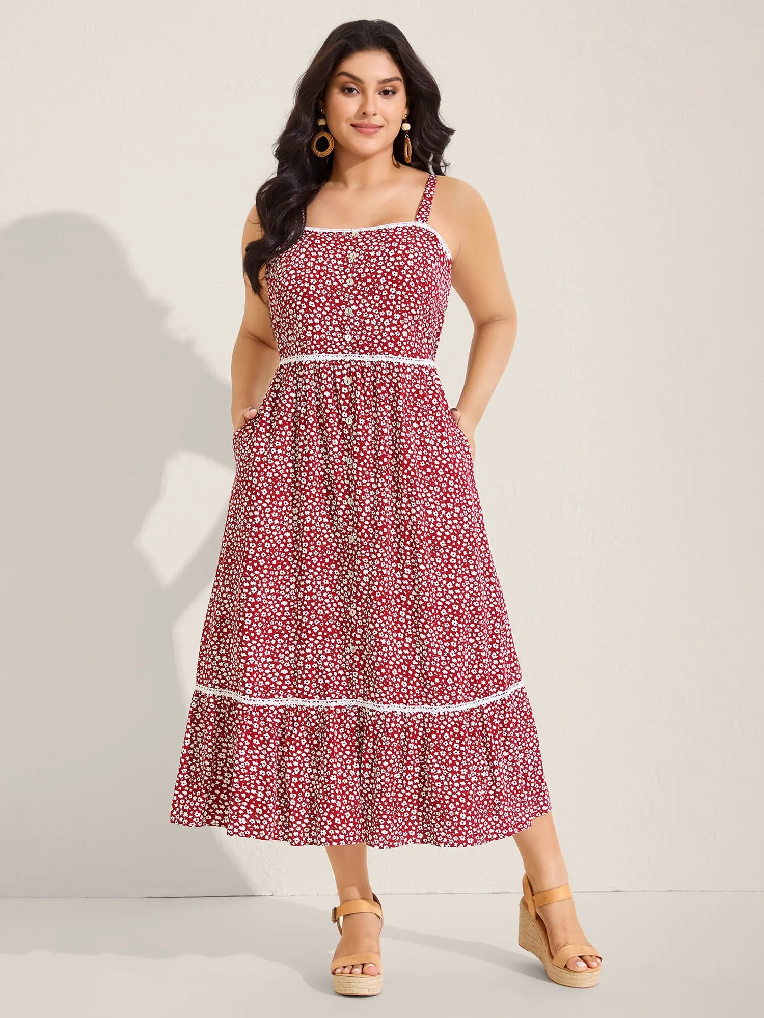 Ditsy Floral Print Lace Trim Cami Dress sold by Bloomchic