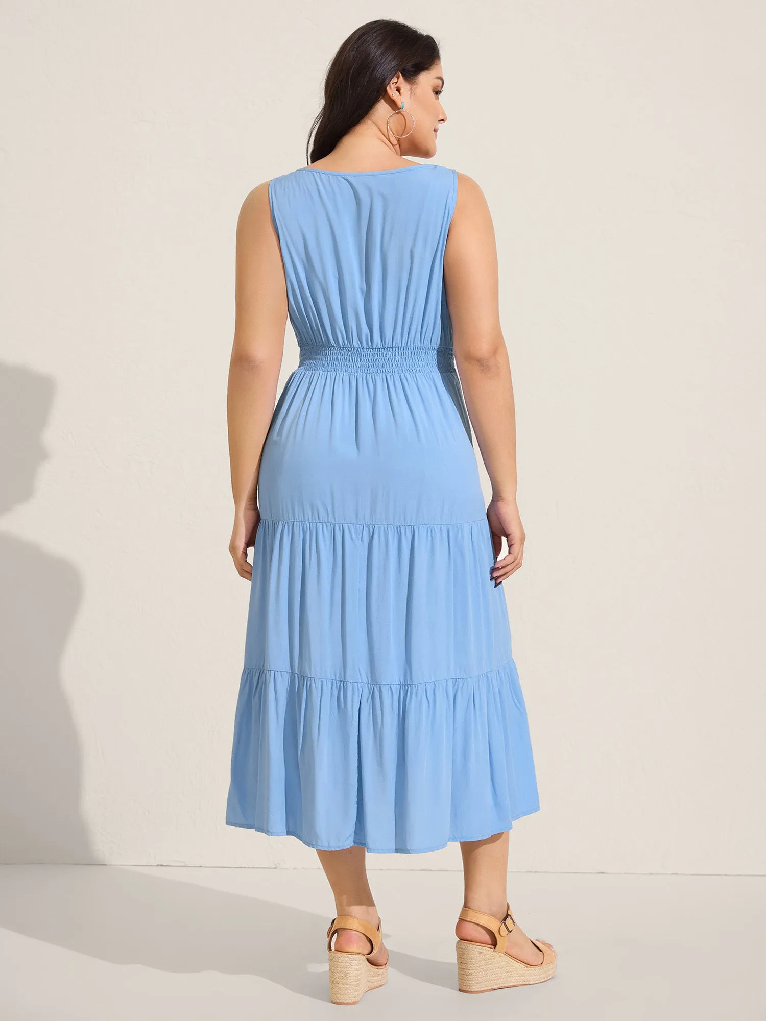 Lace Trim Neck Tie Solid Midi Dress sold by Bloomchic product image thumbnail 4
