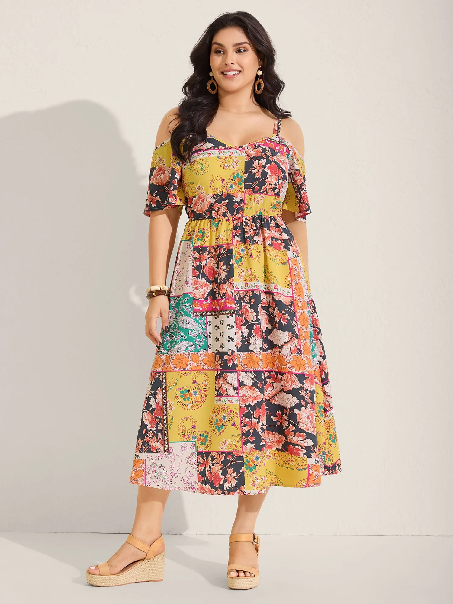 Boho Floral Print Cold-Shoulder Midi Dress sold by Bloomchic product image thumbnail 3