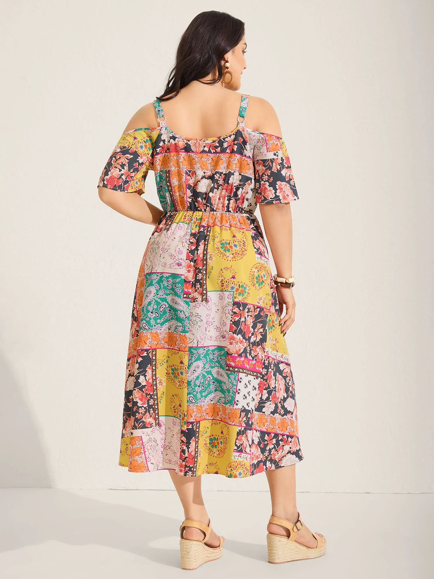 Boho Floral Print Cold-Shoulder Midi Dress sold by Bloomchic product image thumbnail 4
