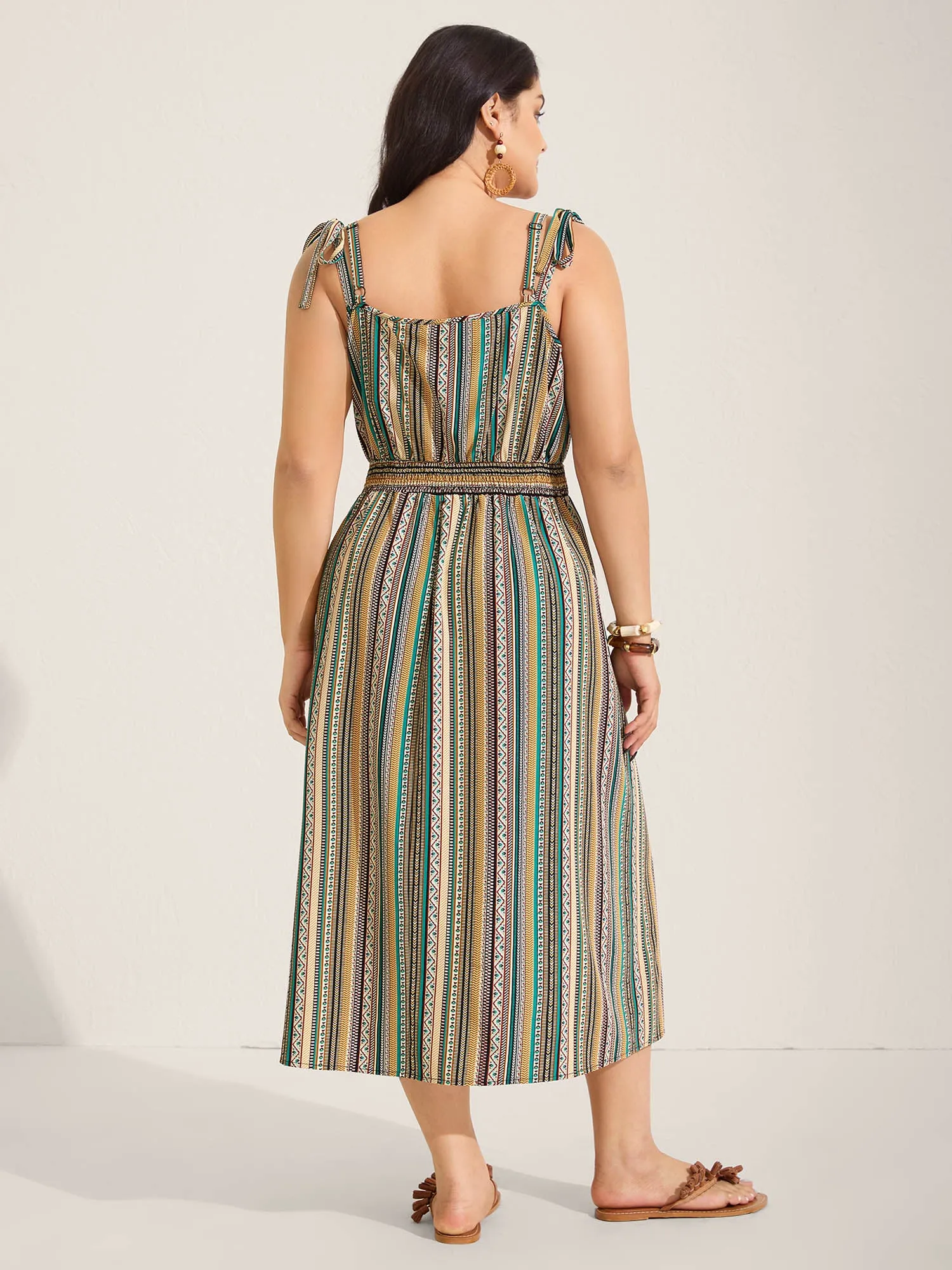 Boho Stripe Knotted Straps Midi Dress sold by Bloomchic product image thumbnail 4