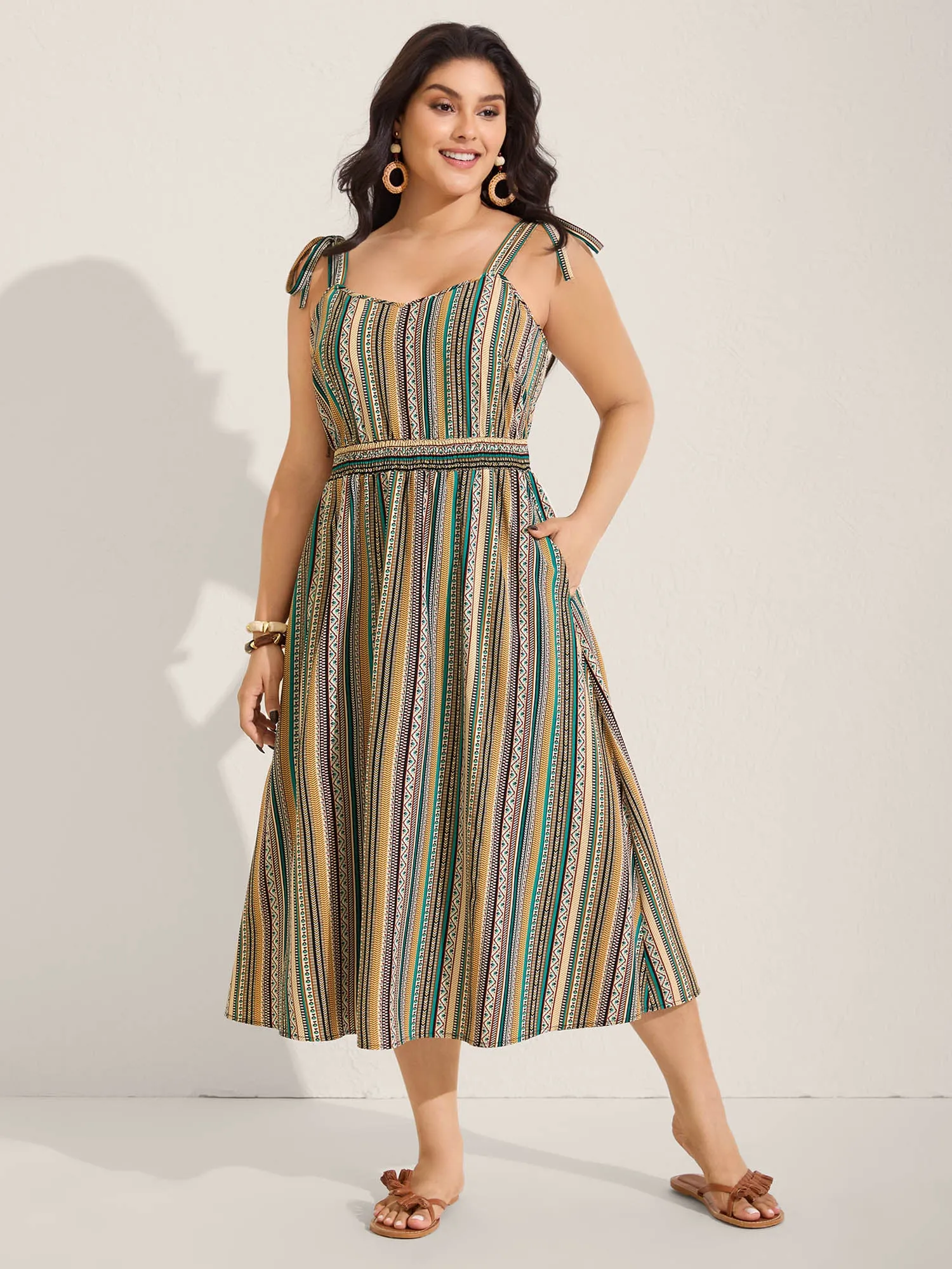 Boho Stripe Knotted Straps Midi Dress sold by Bloomchic product image thumbnail 3