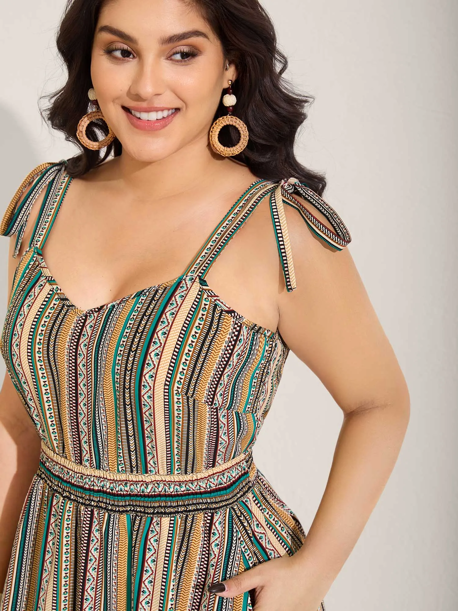 Boho Stripe Knotted Straps Midi Dress sold by Bloomchic product image thumbnail 2