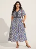 Boho Print Stretchy Waist Pockets Midi Dress sold by Bloomchic