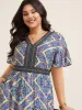 Boho Print Stretchy Waist Pockets Midi Dress sold by Bloomchic