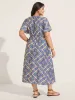 Boho Print Stretchy Waist Pockets Midi Dress sold by Bloomchic