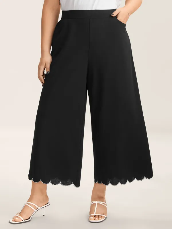 Scalloped Hem Pull-On Wide-Leg Pants sold by Bloomchic