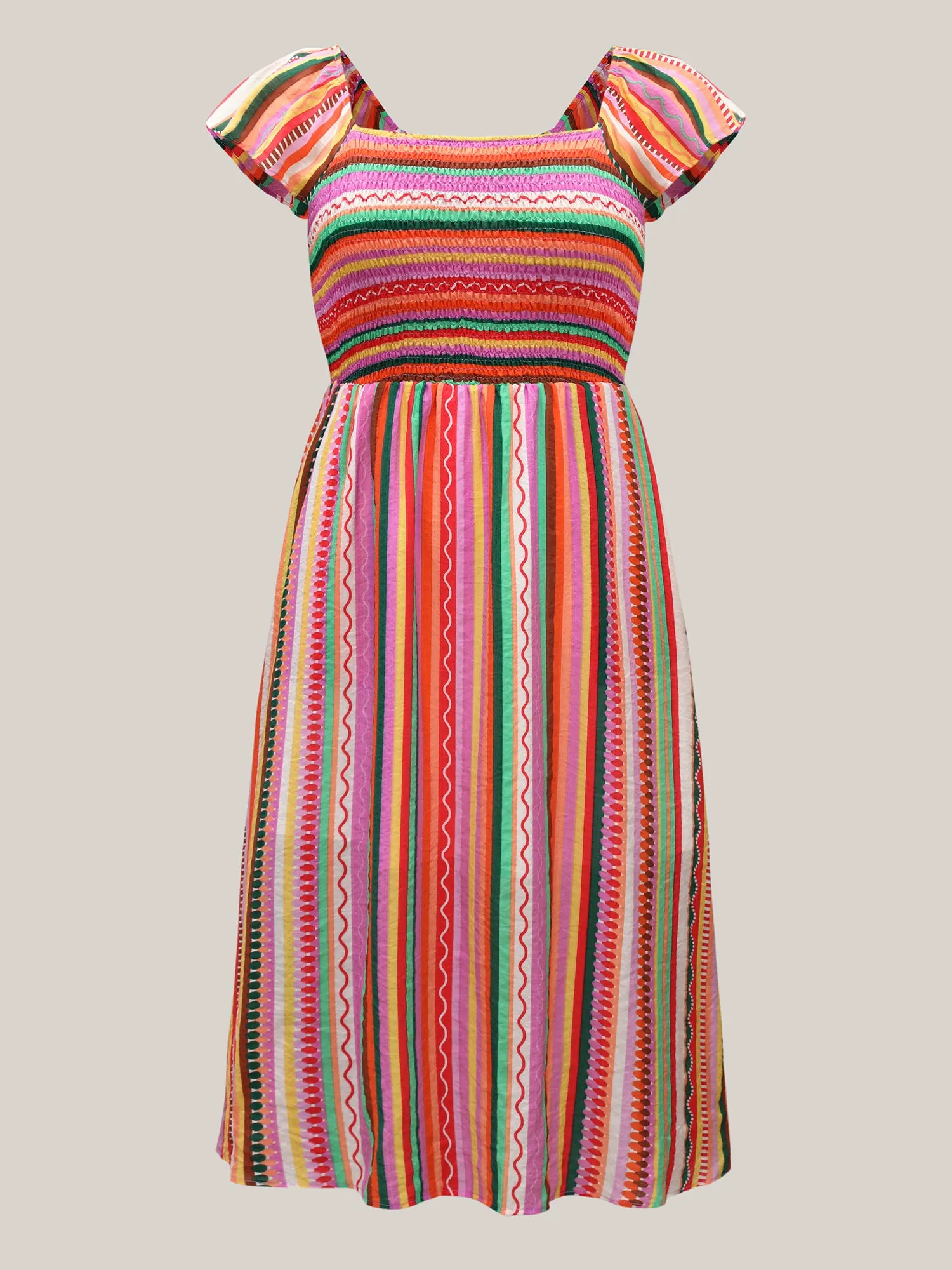 Colorful Stripe Flutter Sleeve Pockets Midi Dress sold by Bloomchic product image thumbnail 5