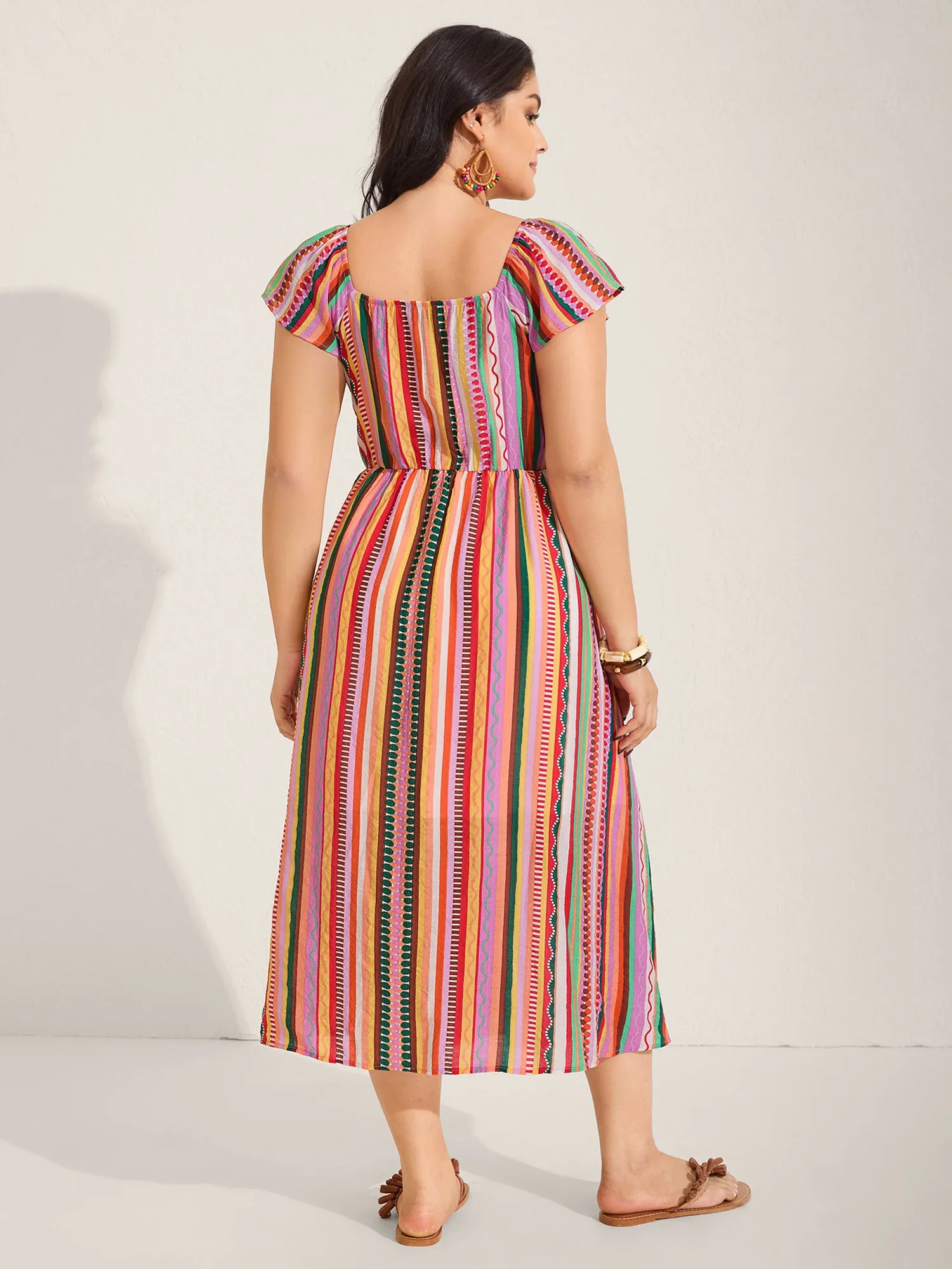 Colorful Stripe Flutter Sleeve Pockets Midi Dress sold by Bloomchic product image thumbnail 4