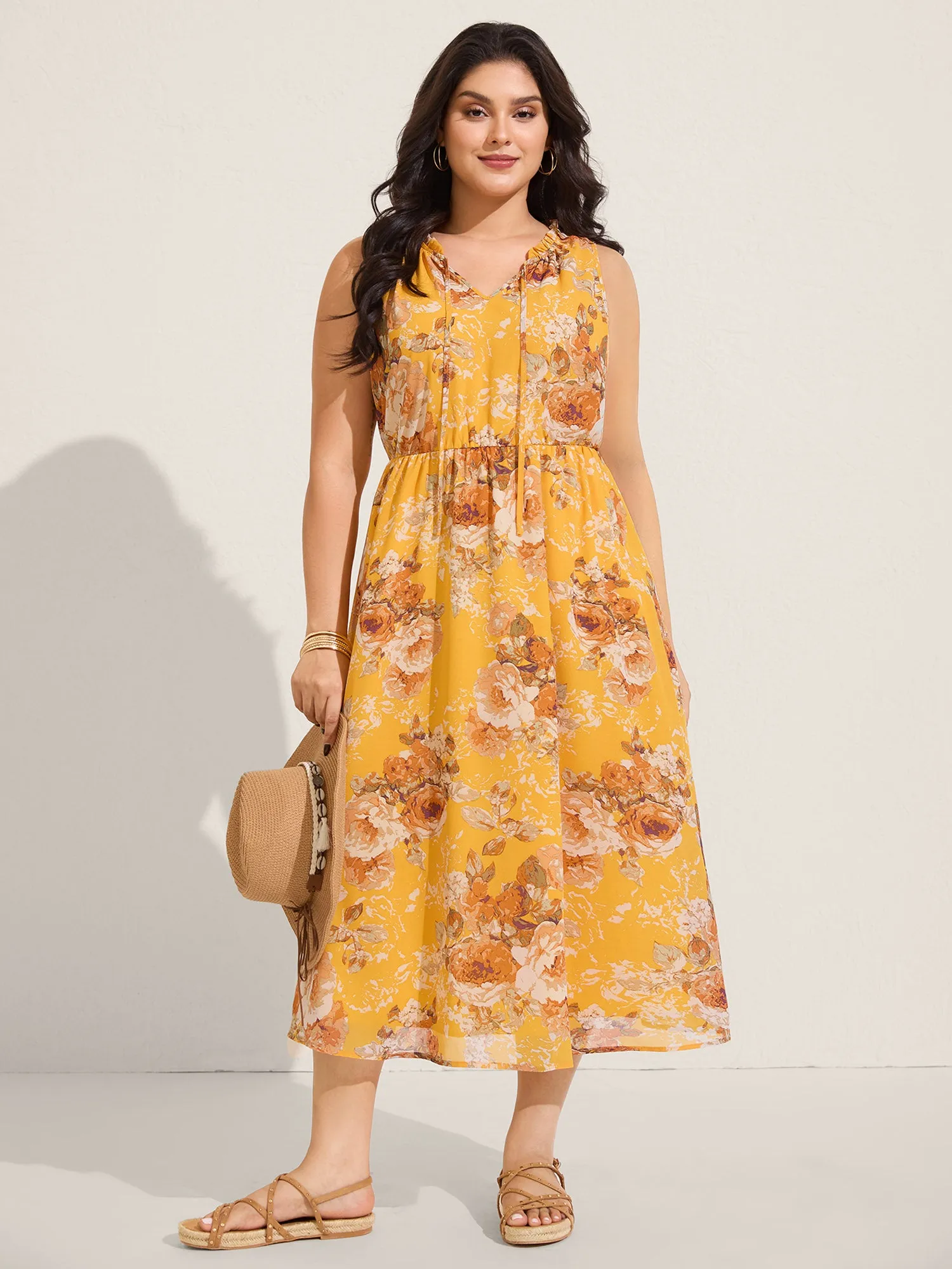 Sunny Floral Petal Trim Neck Midi Dress sold by Bloomchic