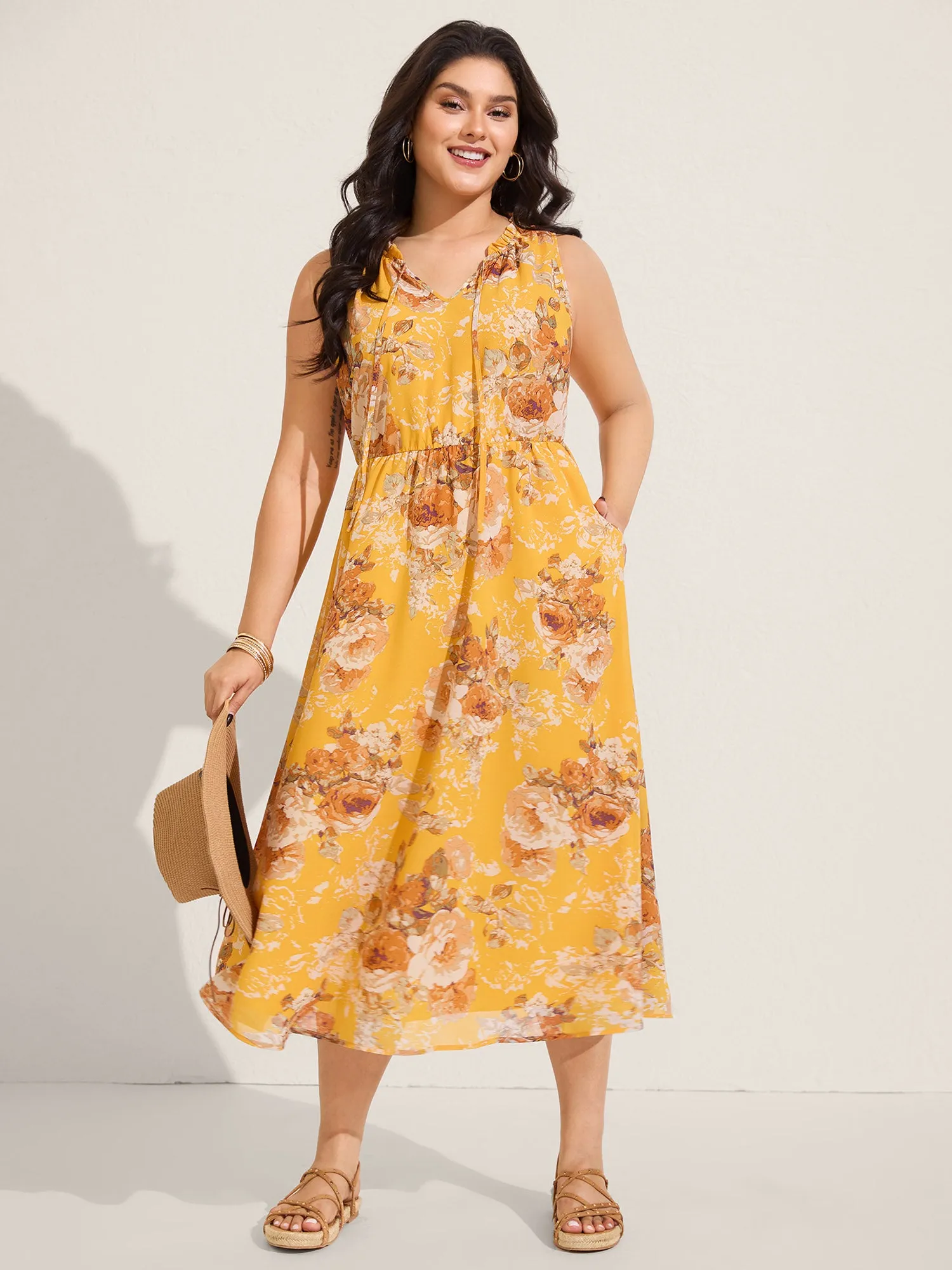 Sunny Floral Petal Trim Neck Midi Dress sold by Bloomchic product image thumbnail 3
