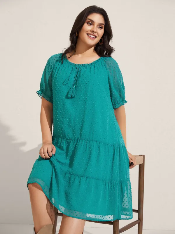 Polka Dot Texture Tiered Tassel Midi Dress sold by Bloomchic