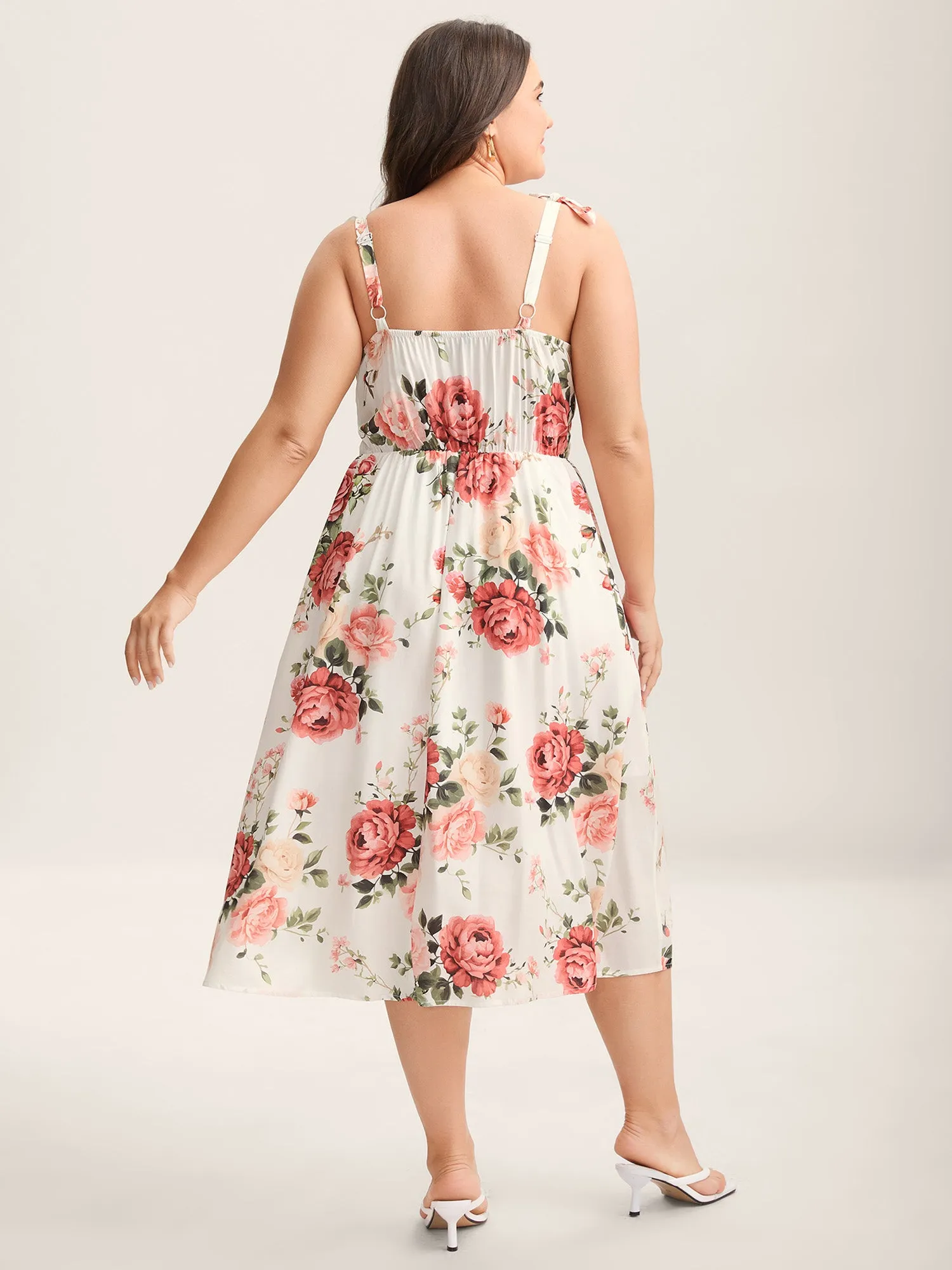Rosy Print Bow Strap Pockets Midi Dress sold by Bloomchic product image thumbnail 4