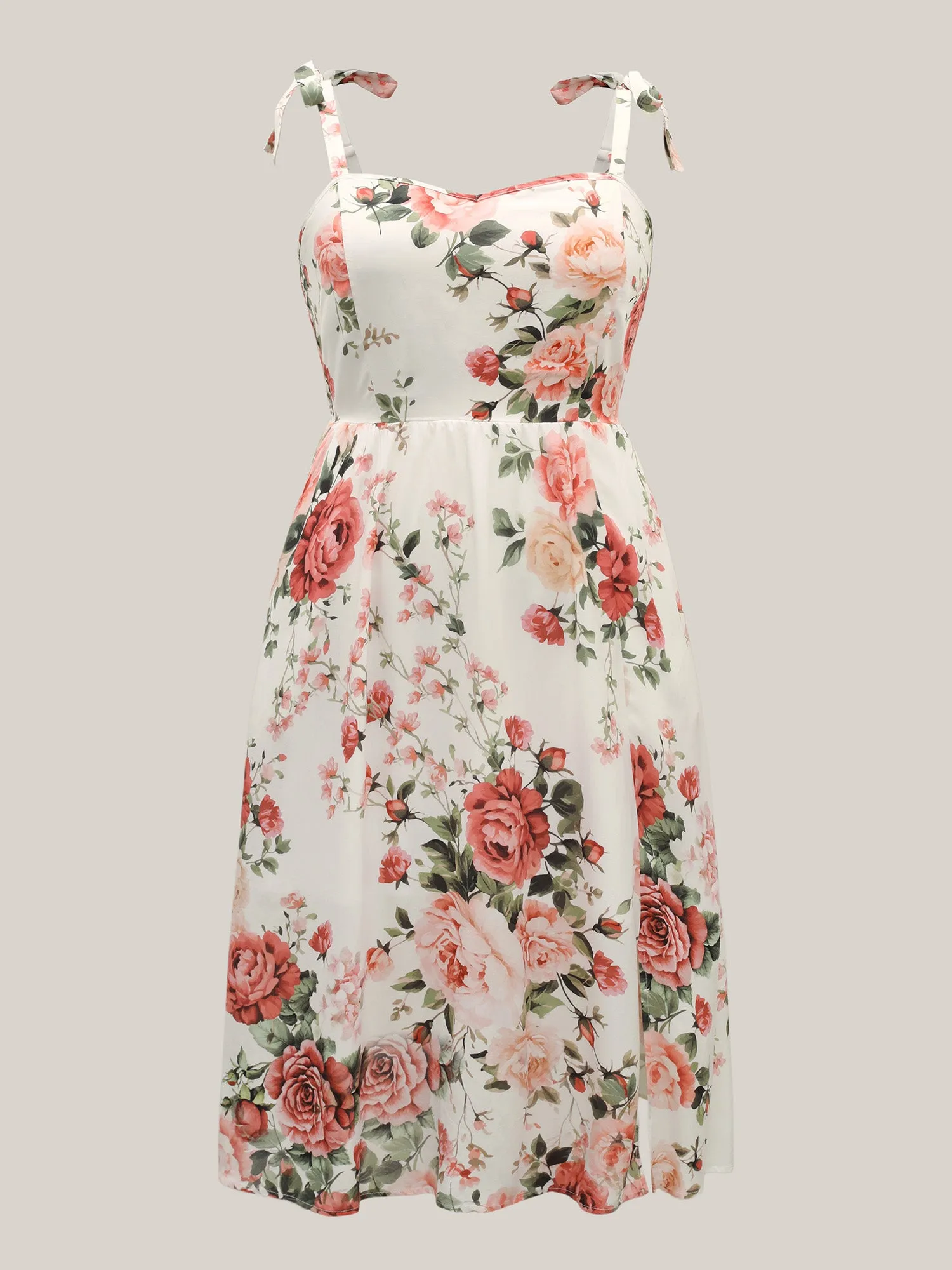Rosy Print Bow Strap Pockets Midi Dress sold by Bloomchic product image thumbnail 5