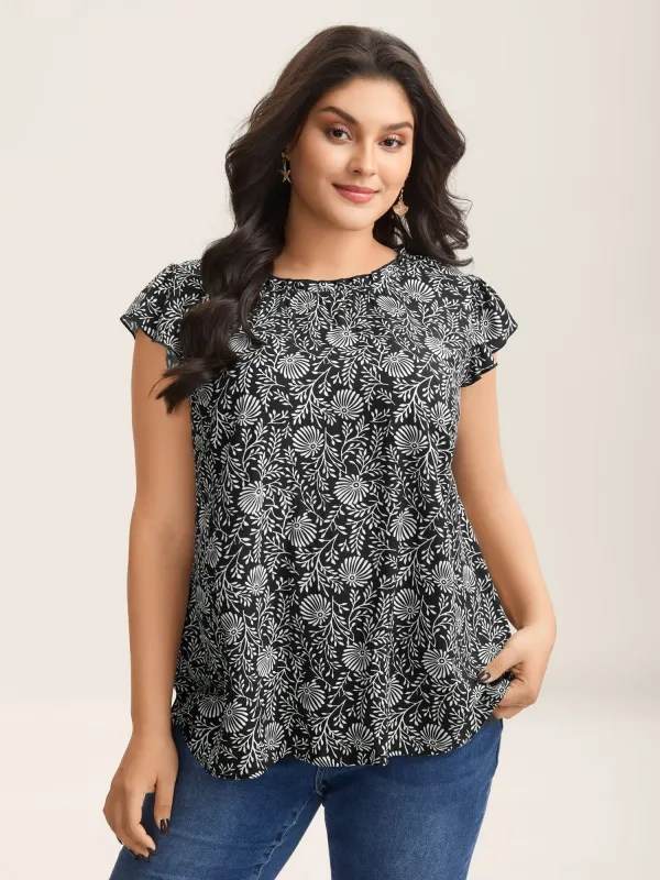 Floral Print Ruffled Neck Blouse sold by Bloomchic