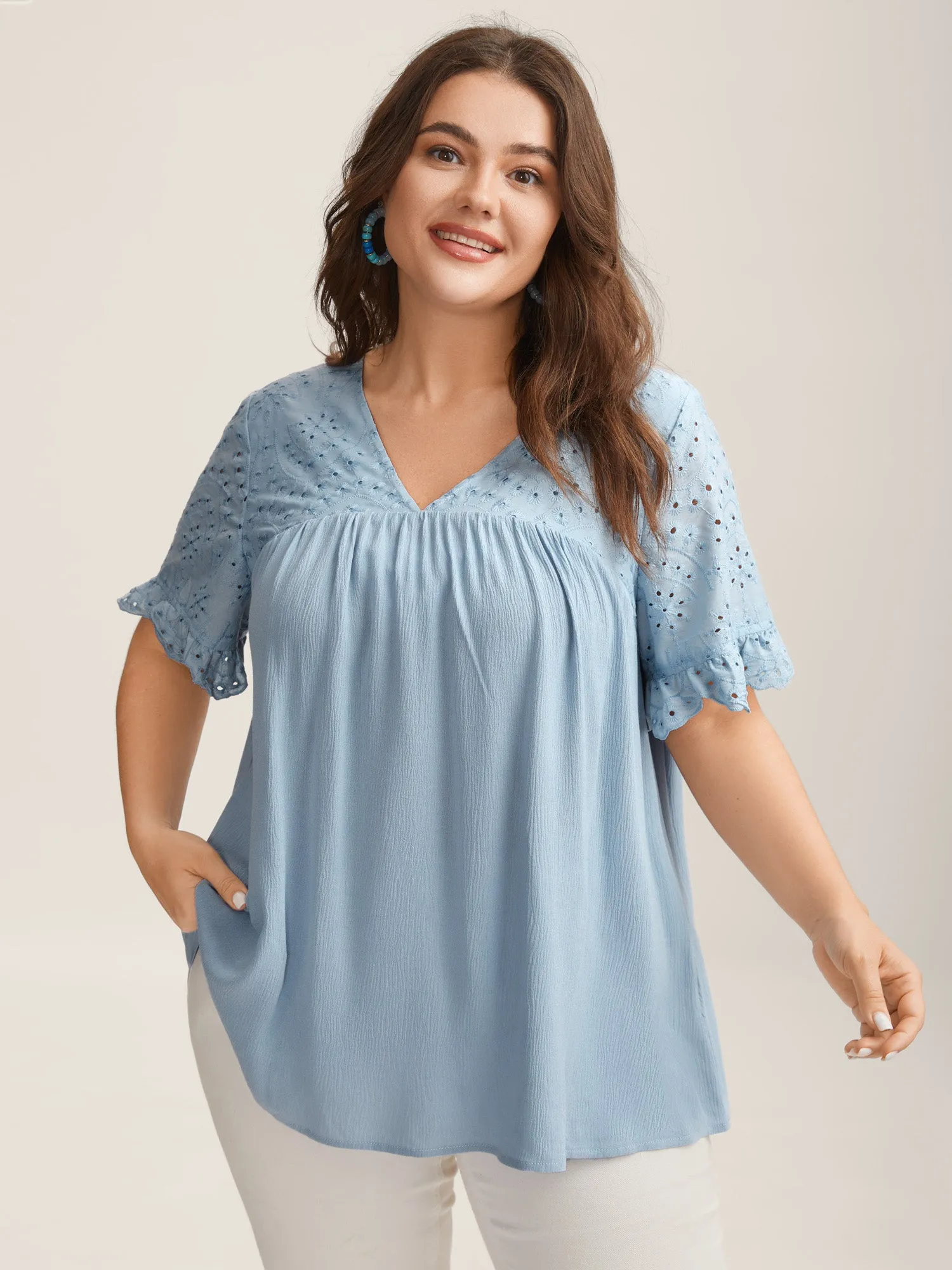 Rayon Eyelet Flowy Blouse sold by Bloomchic product image thumbnail 2
