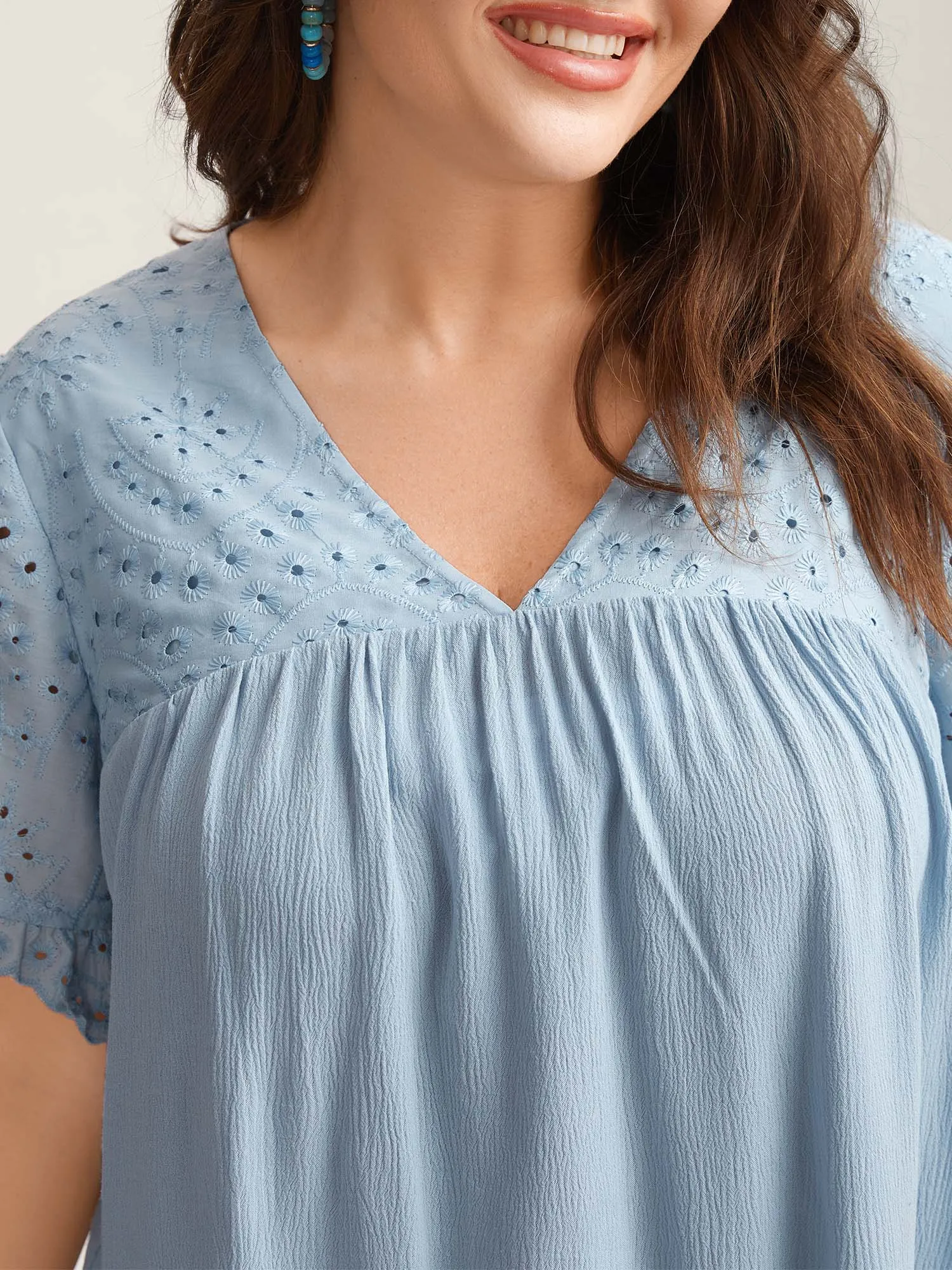 Rayon Eyelet Flowy Blouse sold by Bloomchic