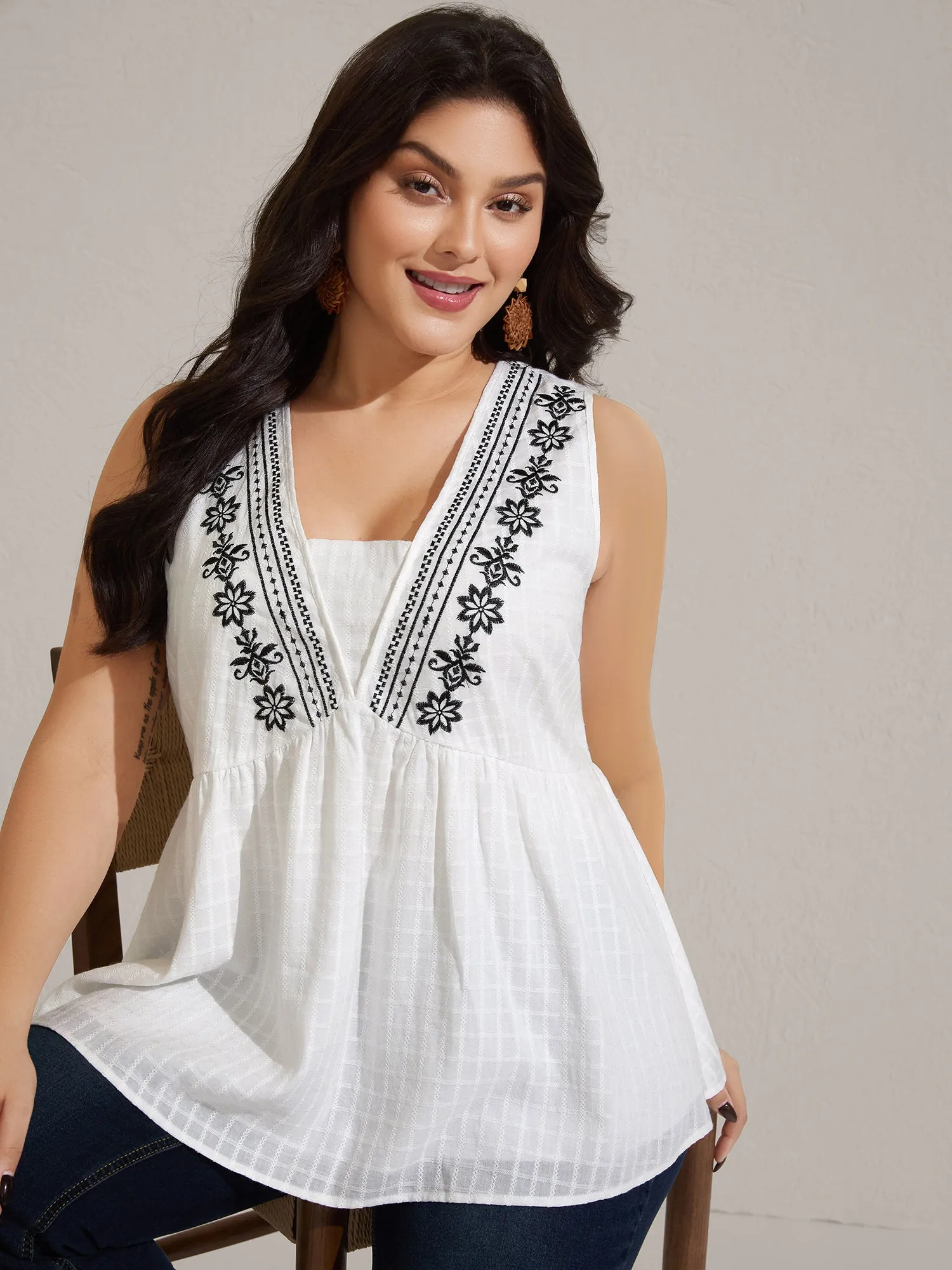 Pure Cotton Jacquard Embroidered Tank Top sold by Bloomchic