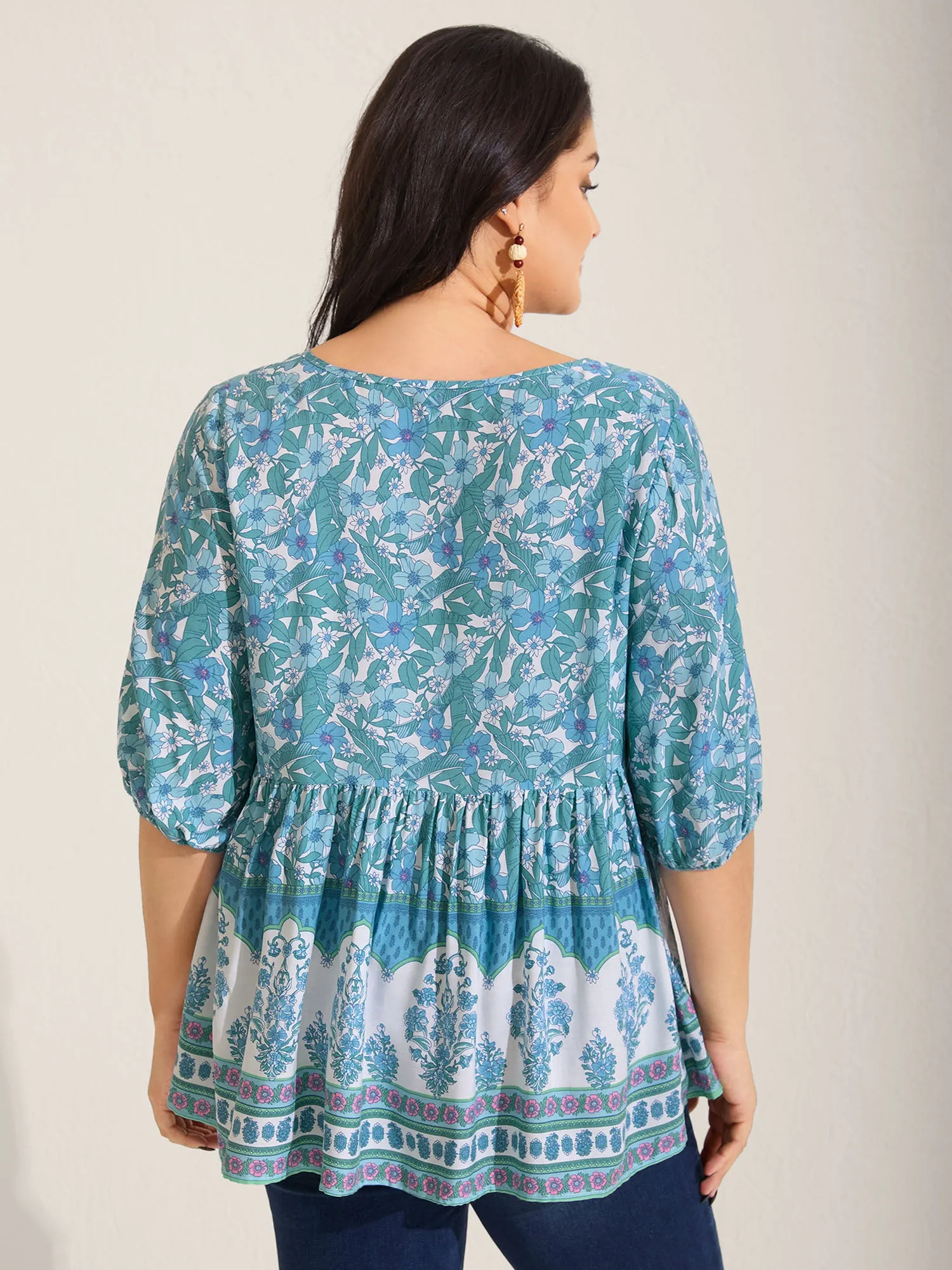 Boho Floral Print Color Contrast Blouse sold by Bloomchic product image thumbnail 4