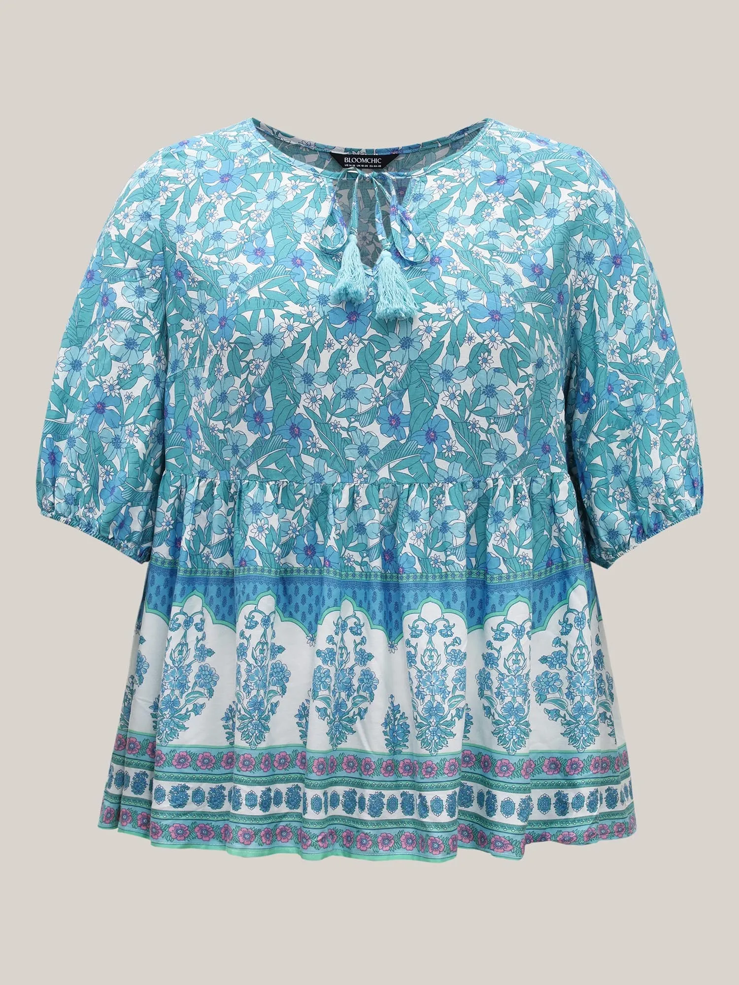 Boho Floral Print Color Contrast Blouse sold by Bloomchic product image thumbnail 5