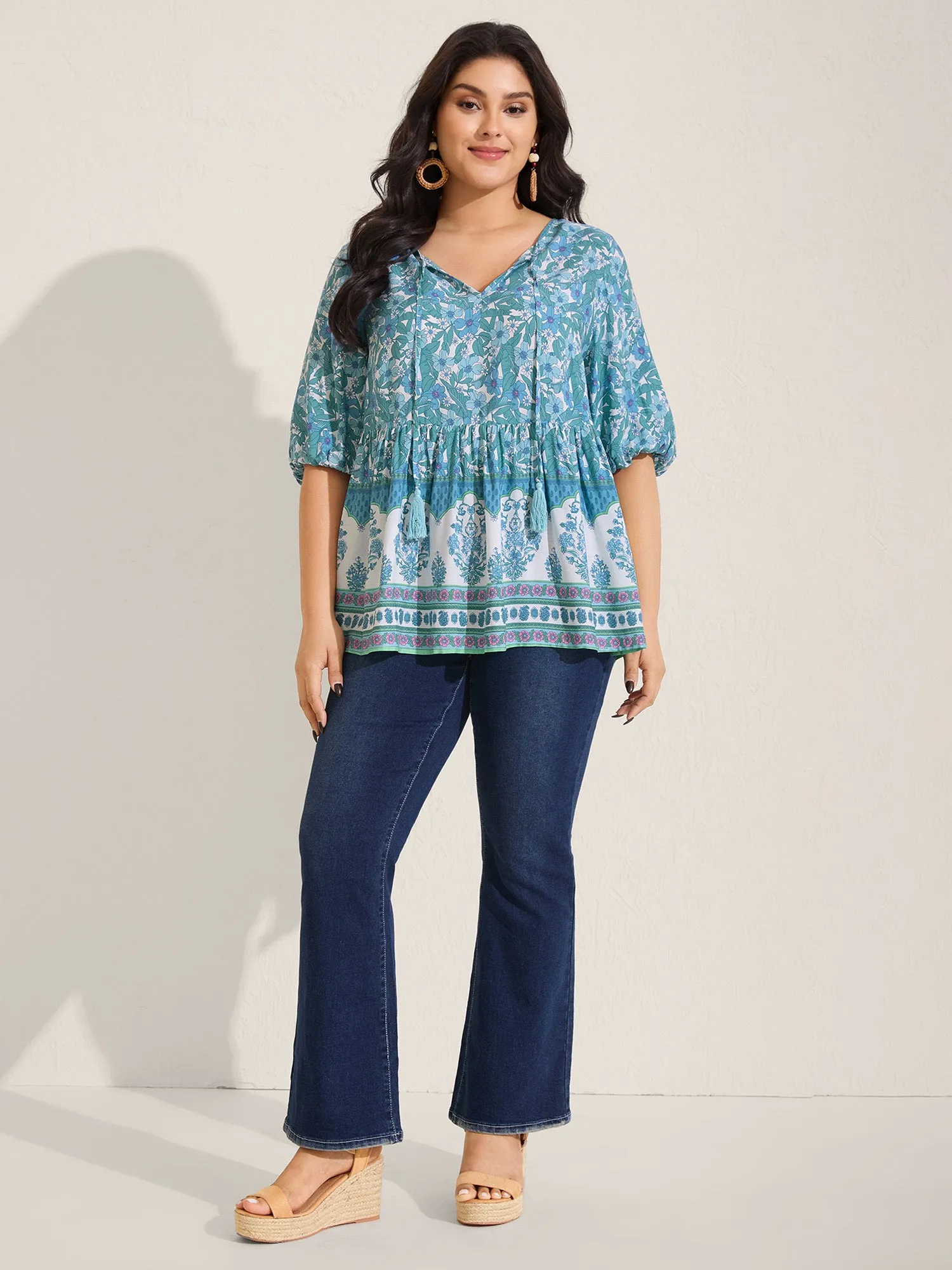Boho Floral Print Color Contrast Blouse sold by Bloomchic product image thumbnail 3