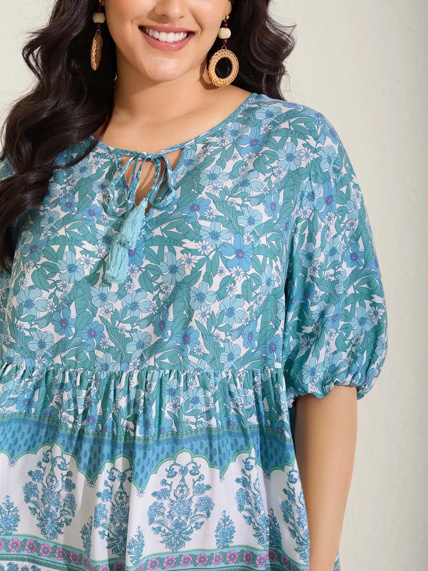 Boho Floral Print Color Contrast Blouse sold by Bloomchic product image thumbnail 2