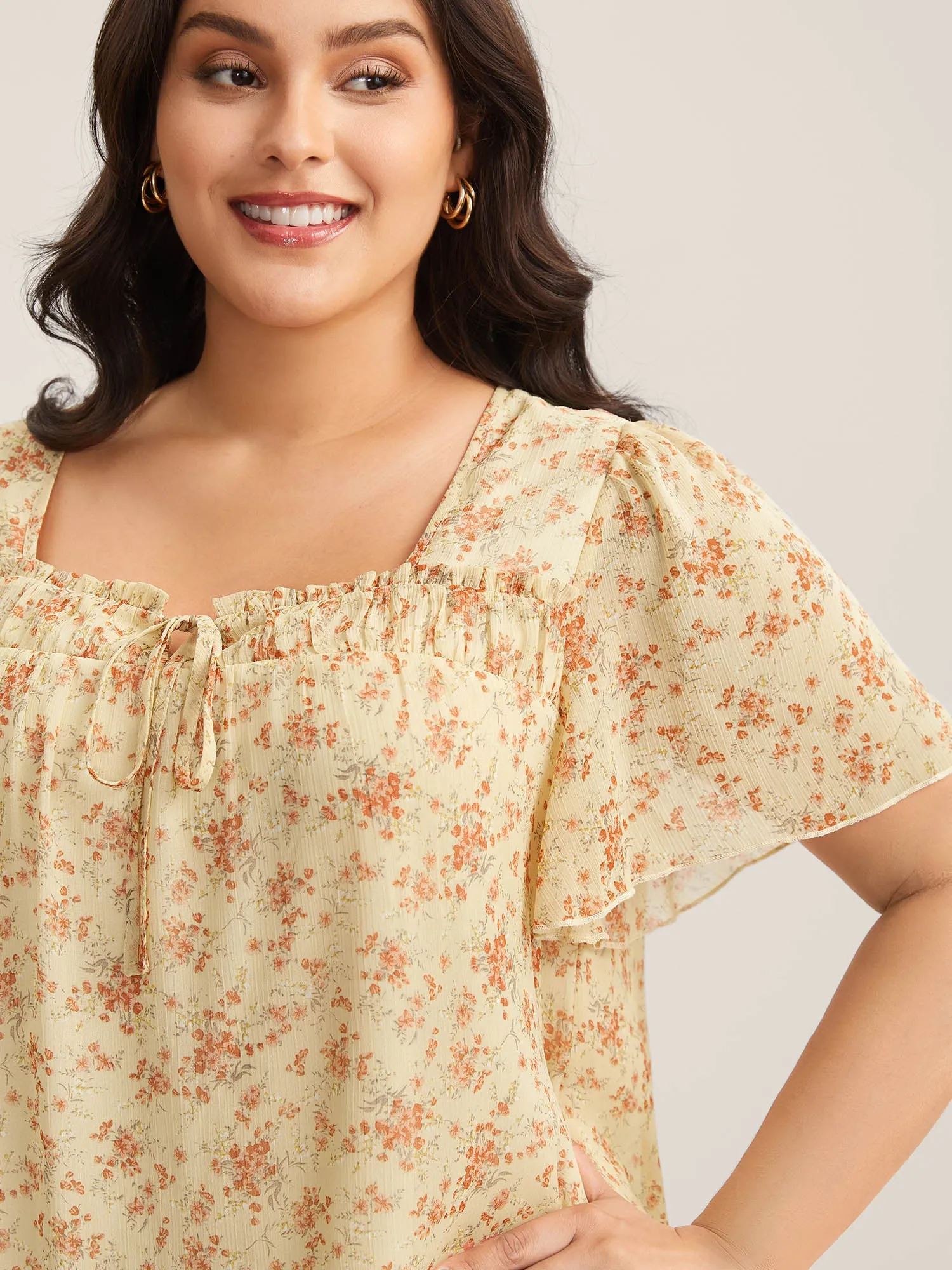 Chiffon Floral Print Neck Tie Blouse sold by Bloomchic product image thumbnail 2