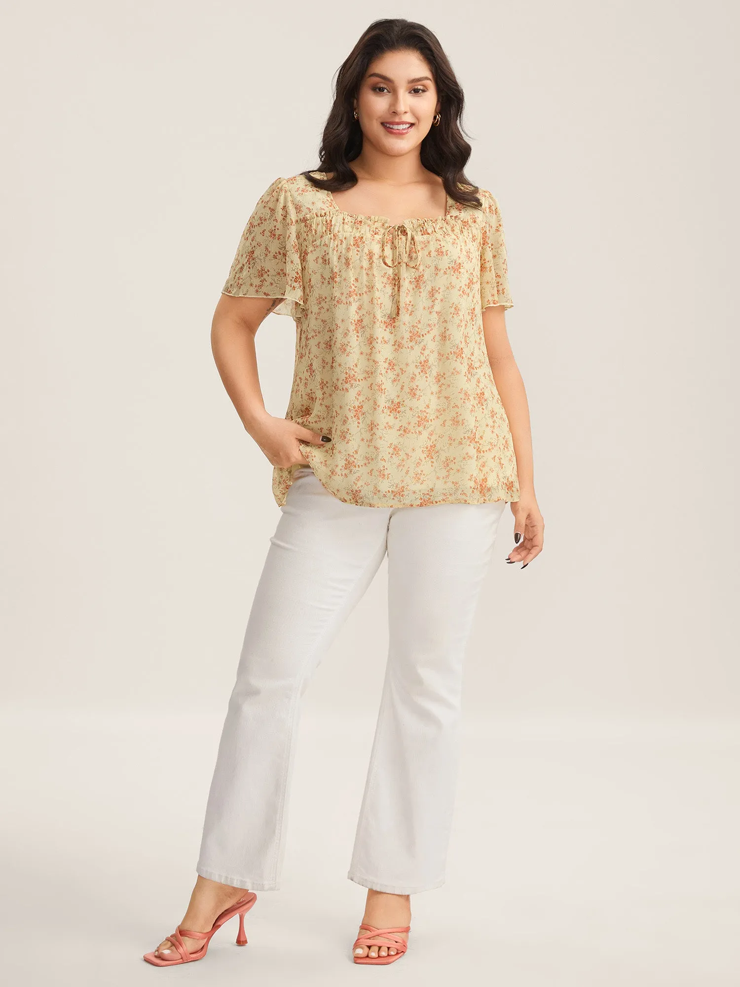 Chiffon Floral Print Neck Tie Blouse sold by Bloomchic product image thumbnail 3