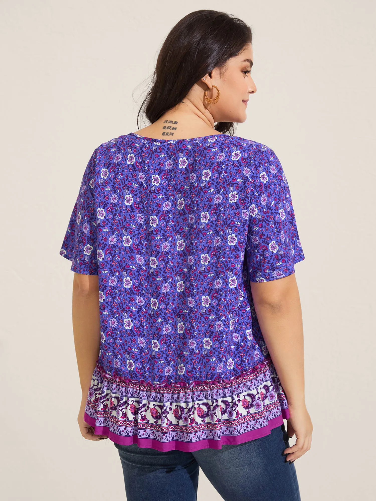 Boho Floral Print Neck Tie Blouse sold by Bloomchic product image thumbnail 4