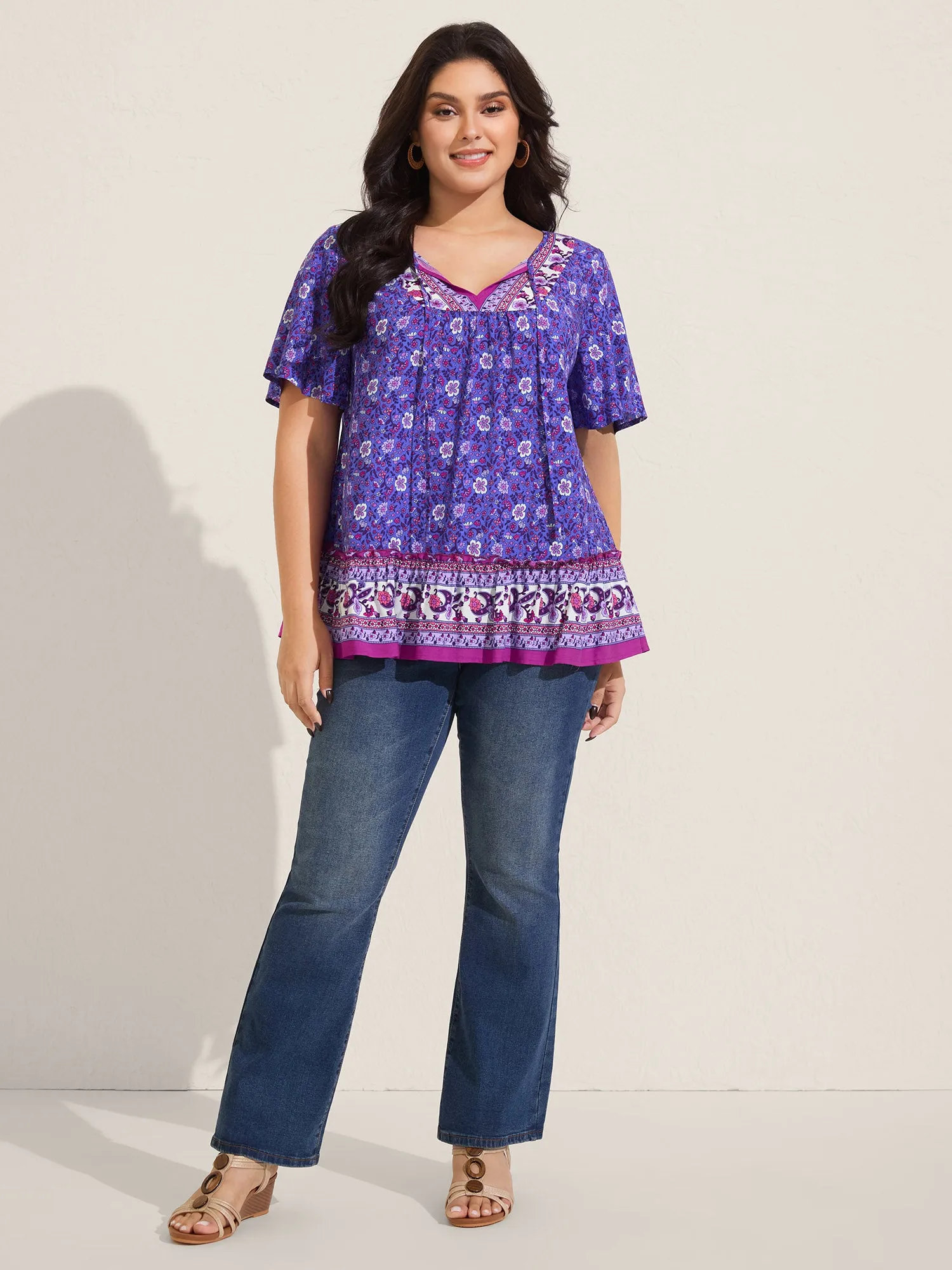 Boho Floral Print Neck Tie Blouse sold by Bloomchic product image thumbnail 3