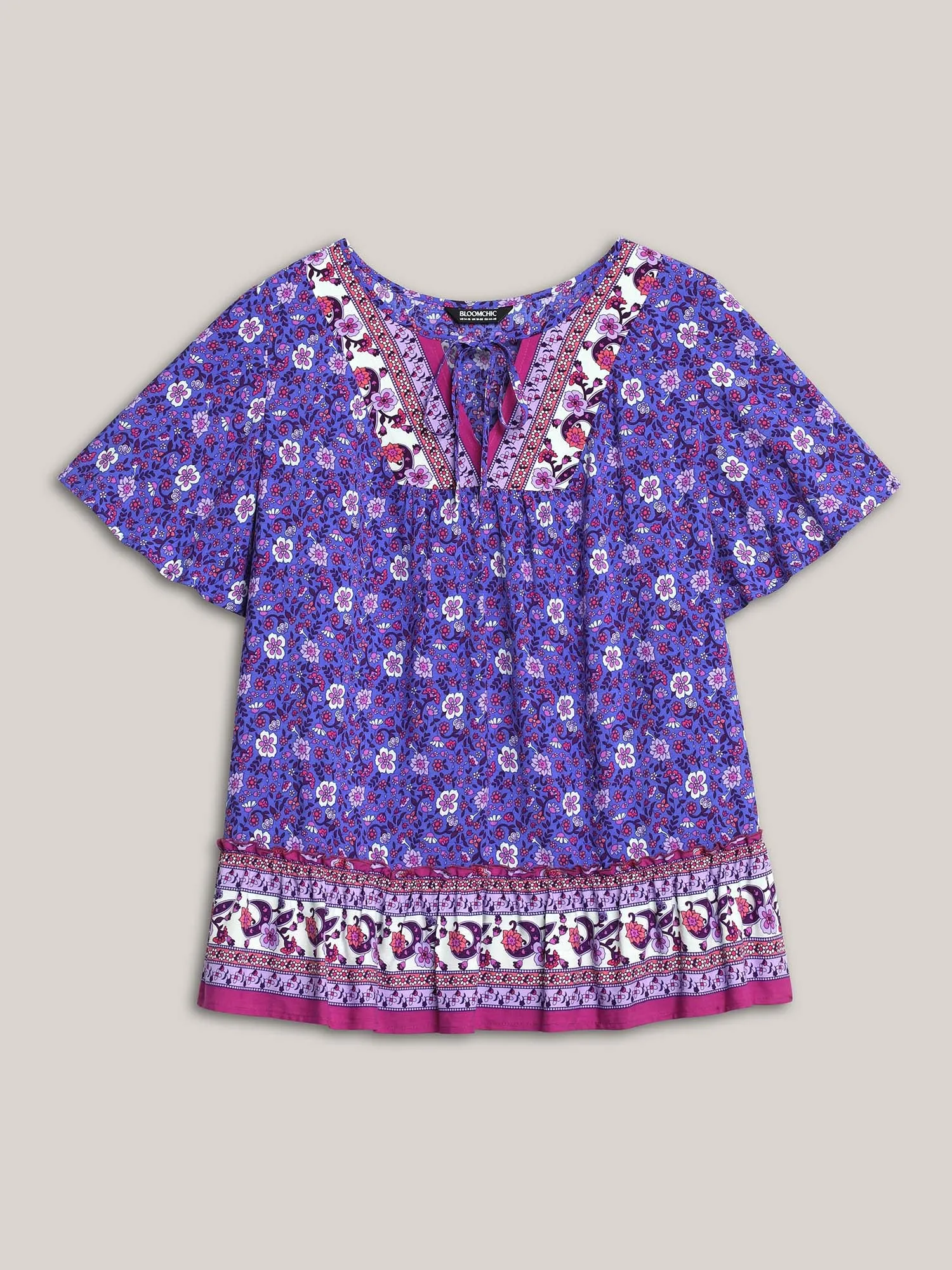 Boho Floral Print Neck Tie Blouse sold by Bloomchic product image thumbnail 5