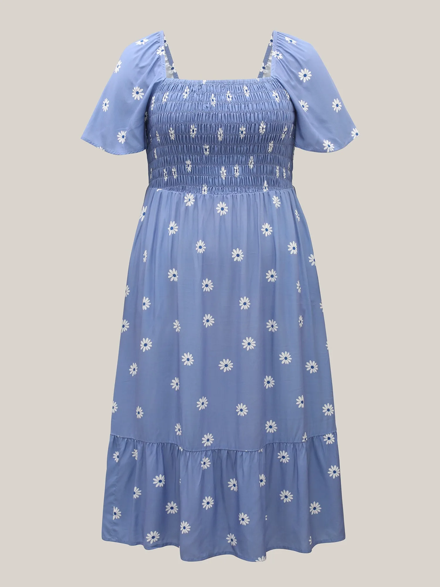 Rayon Floral Shirred Midi Dress sold by Bloomchic product image thumbnail 5