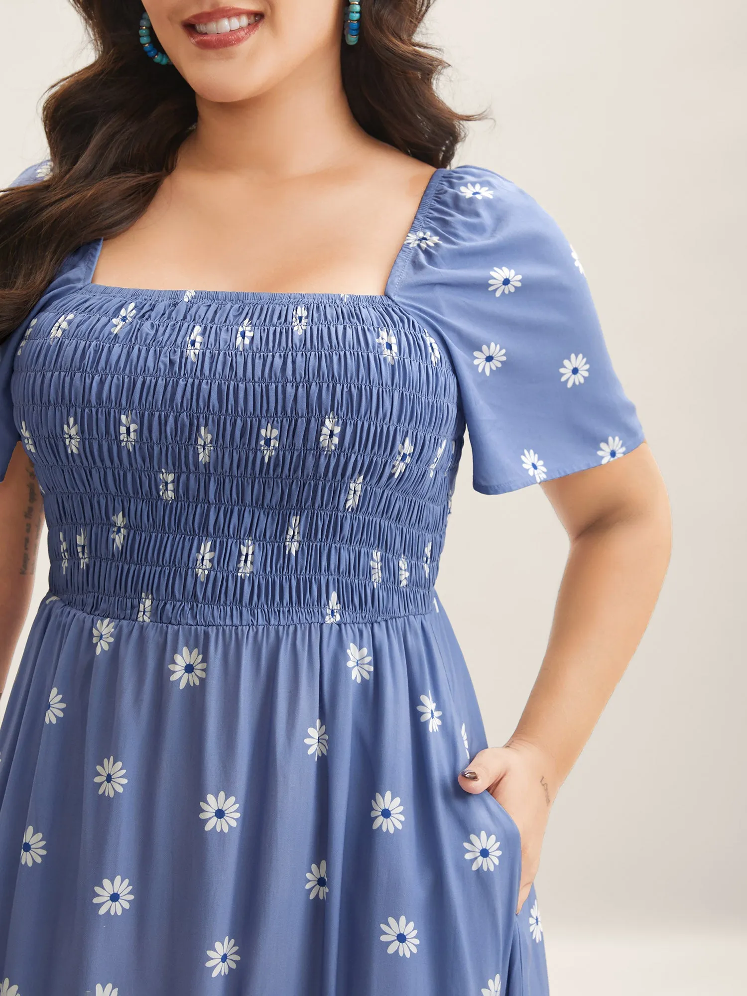 Rayon Floral Shirred Midi Dress sold by Bloomchic product image thumbnail 2