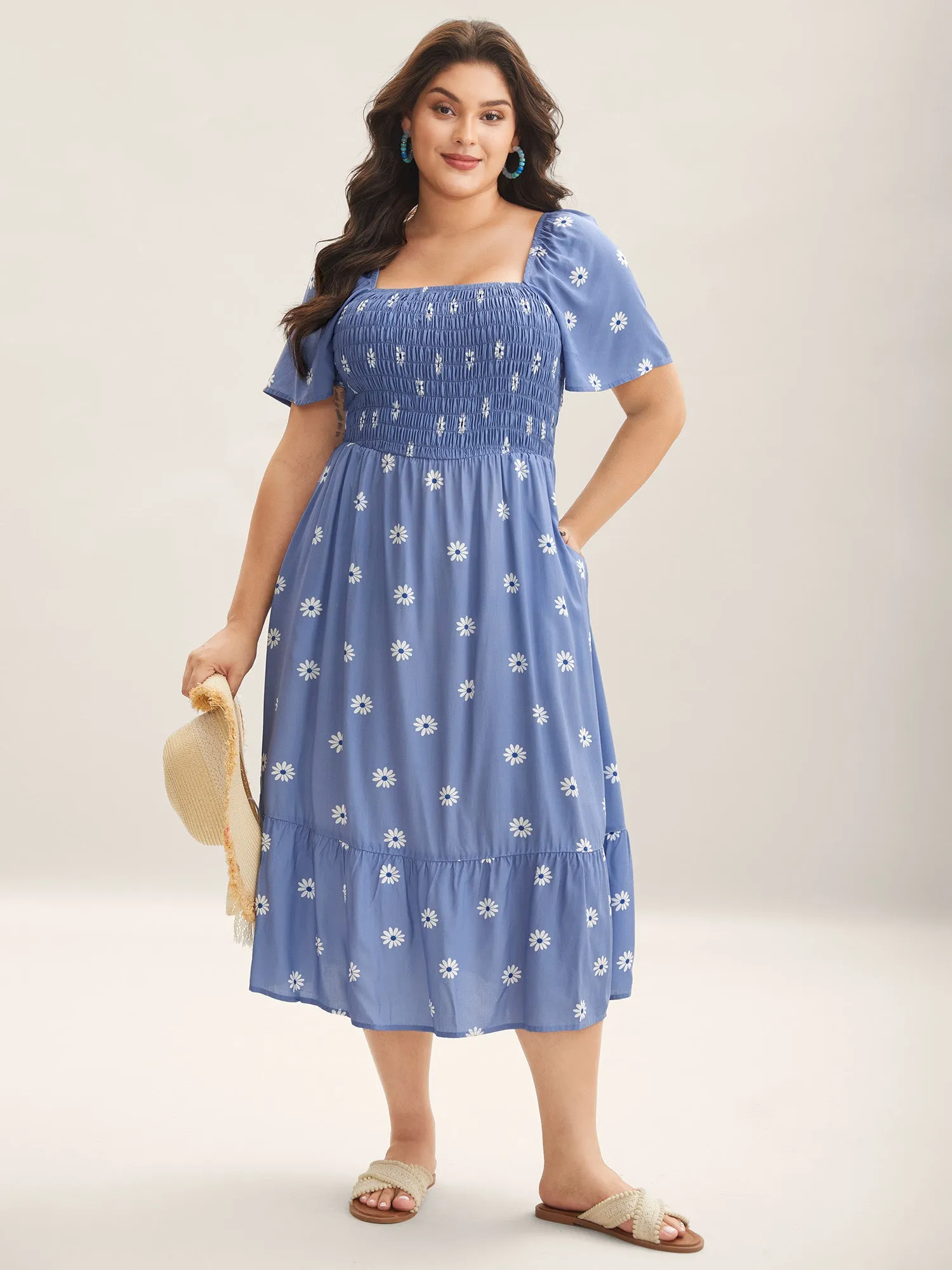 Rayon Floral Shirred Midi Dress sold by Bloomchic product image thumbnail 3