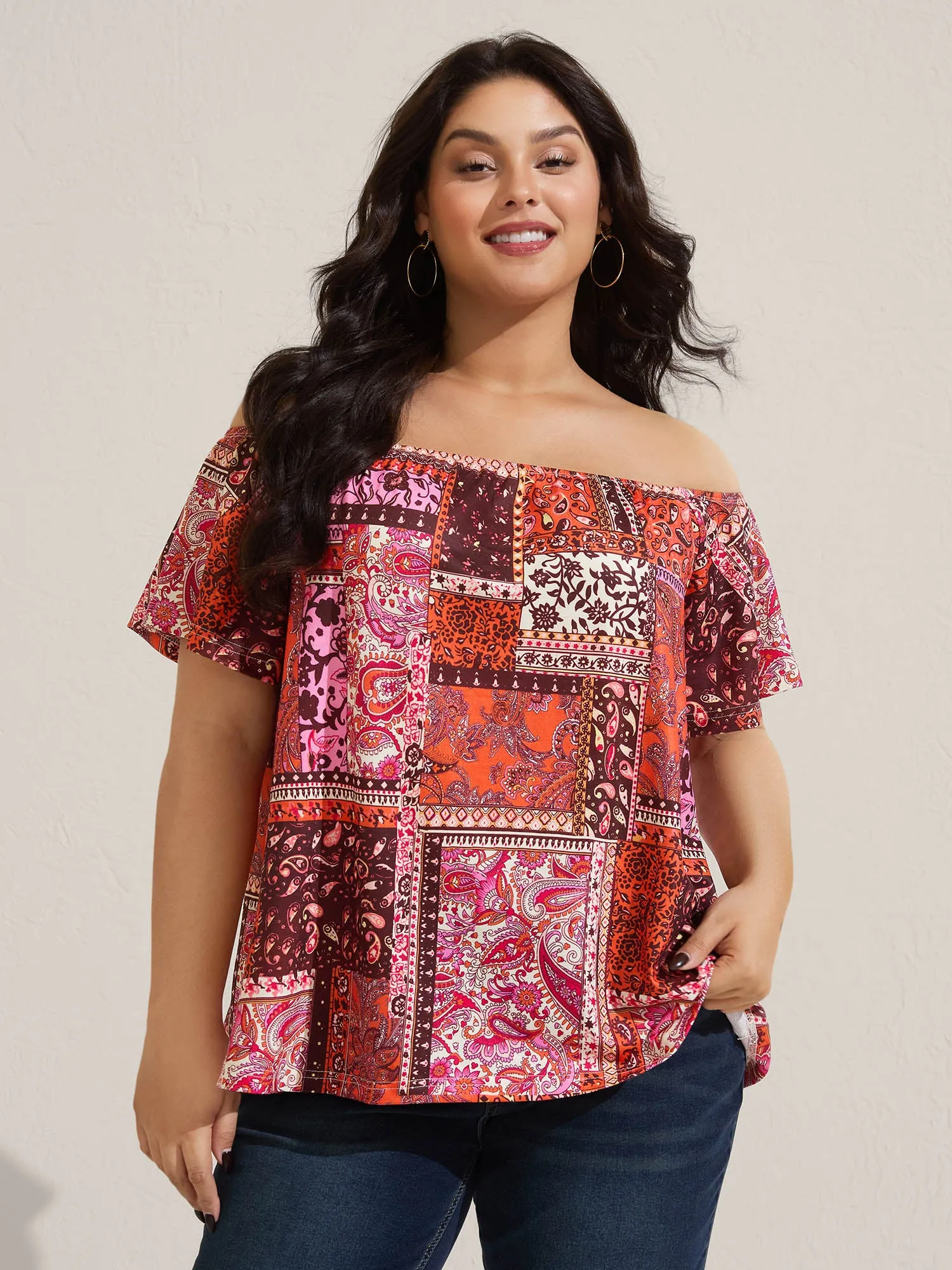 Boho Paisley Print Off-Shoulder Top sold by Bloomchic